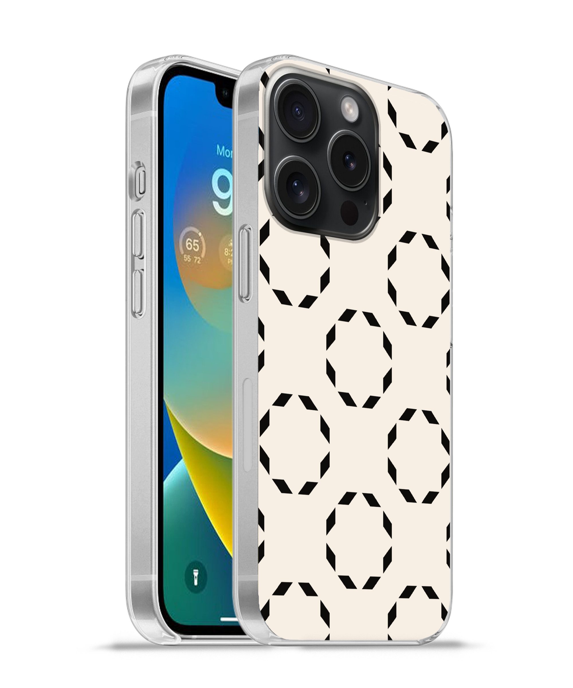MuchoWow Handyhülle für Apple iPhone 15 Pro Kreise - Muster - Schwarz - Beige - Abstrakt, Smartphone-Bumper, Print, Handy Schutzhülle Dünn