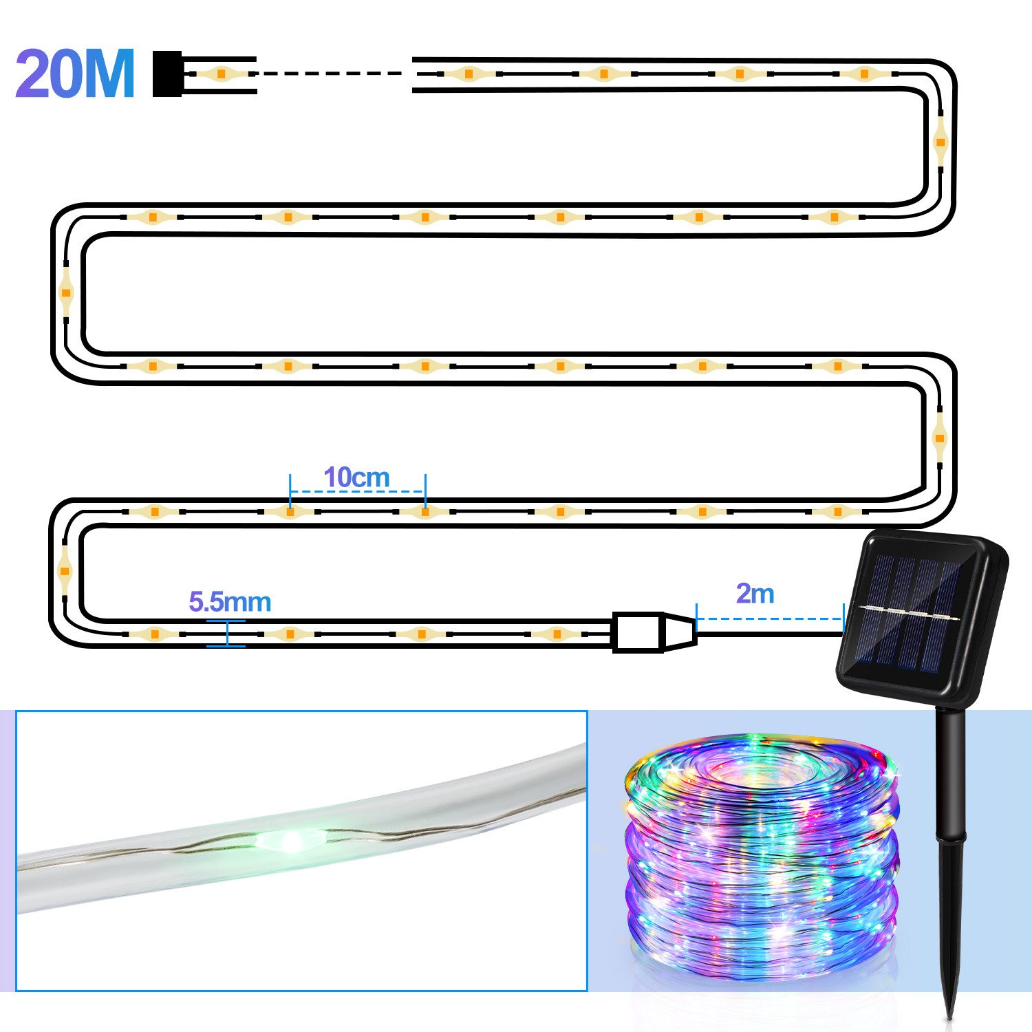 Clanmacy LED-Lichterschlauch Solar Lichterkette Lichtschlauch Beleuchtung G günstig online kaufen