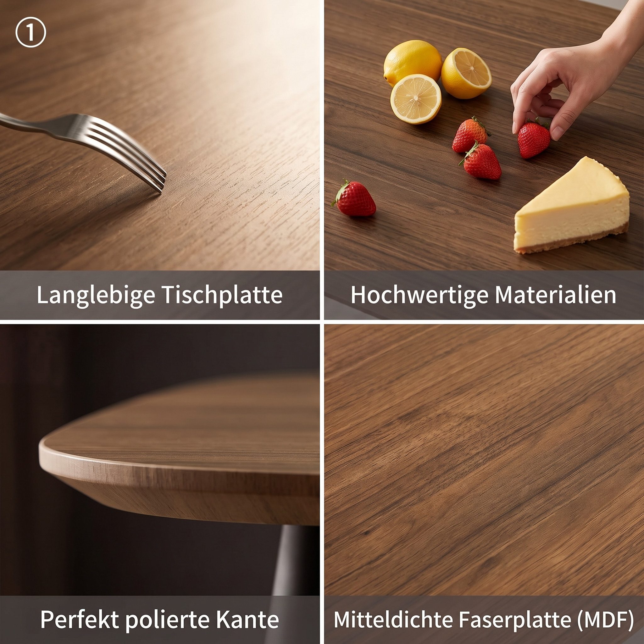 Jiexi Esstisch Esstisch MDF Holzoptik abgerundet moderner Küchentisch Metallbeine – Bild 4 von 5
