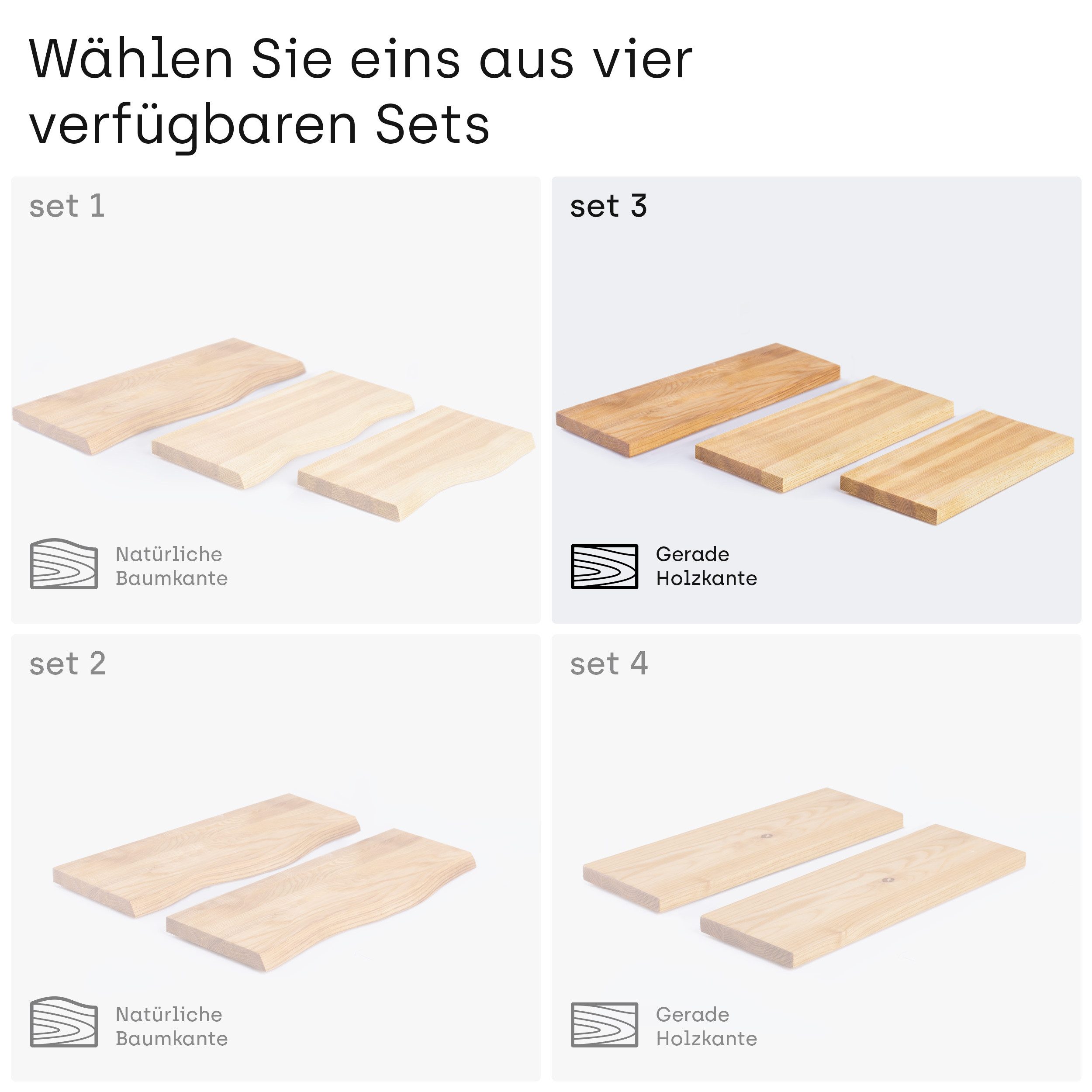 LAMO Manufaktur Wandregal LAMO Manufaktur 3 Stück Wandregal aus Holz 42/36/30cm, Schweberegal Massiv 100% Echtholz, Wandregale SET 3 Gerade Farbe: Natur