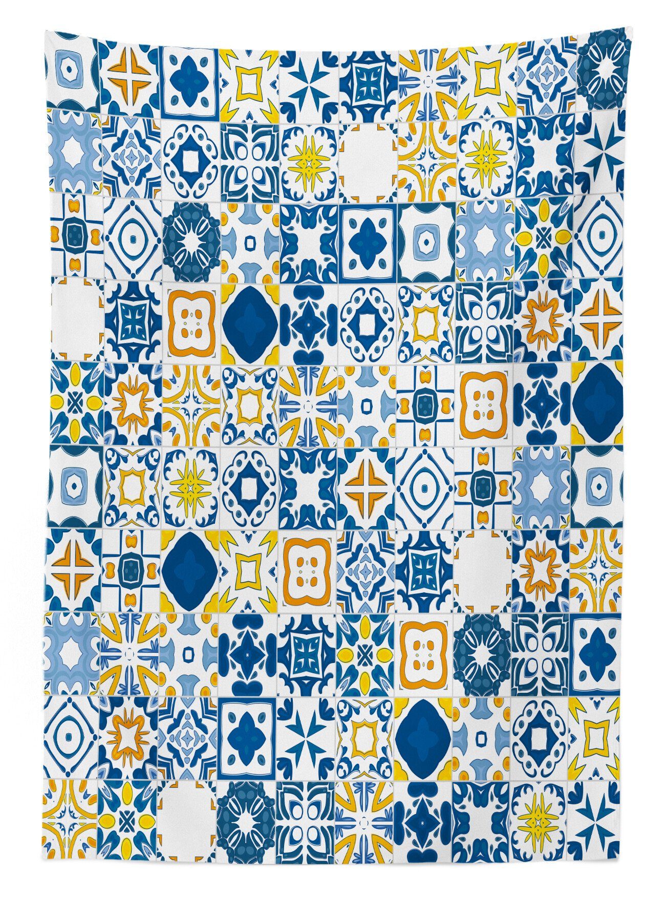 Mosaik und Bereich den Abakuhaus Azulejo Waschbar Farben, Für Blau Außen Klare Tischdecke geeignet Farbfest Gelb