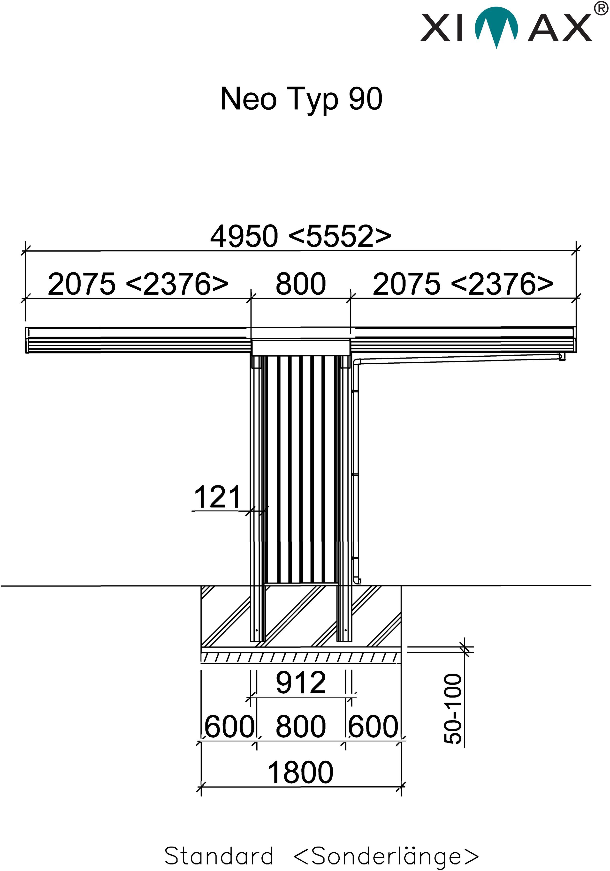 Typ Einzelcarport Aluminium Typ 90 236 Sonderhöhe-Edelstahl-Look, Einfahrtshöhe, cm, Neo cm BxT: Ximax 2850 276x495