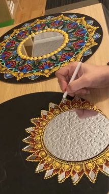 Wanddekoobjekt Handgemaltes Luxus-Mandala-Wandgemälde mit Spiegel 40cm