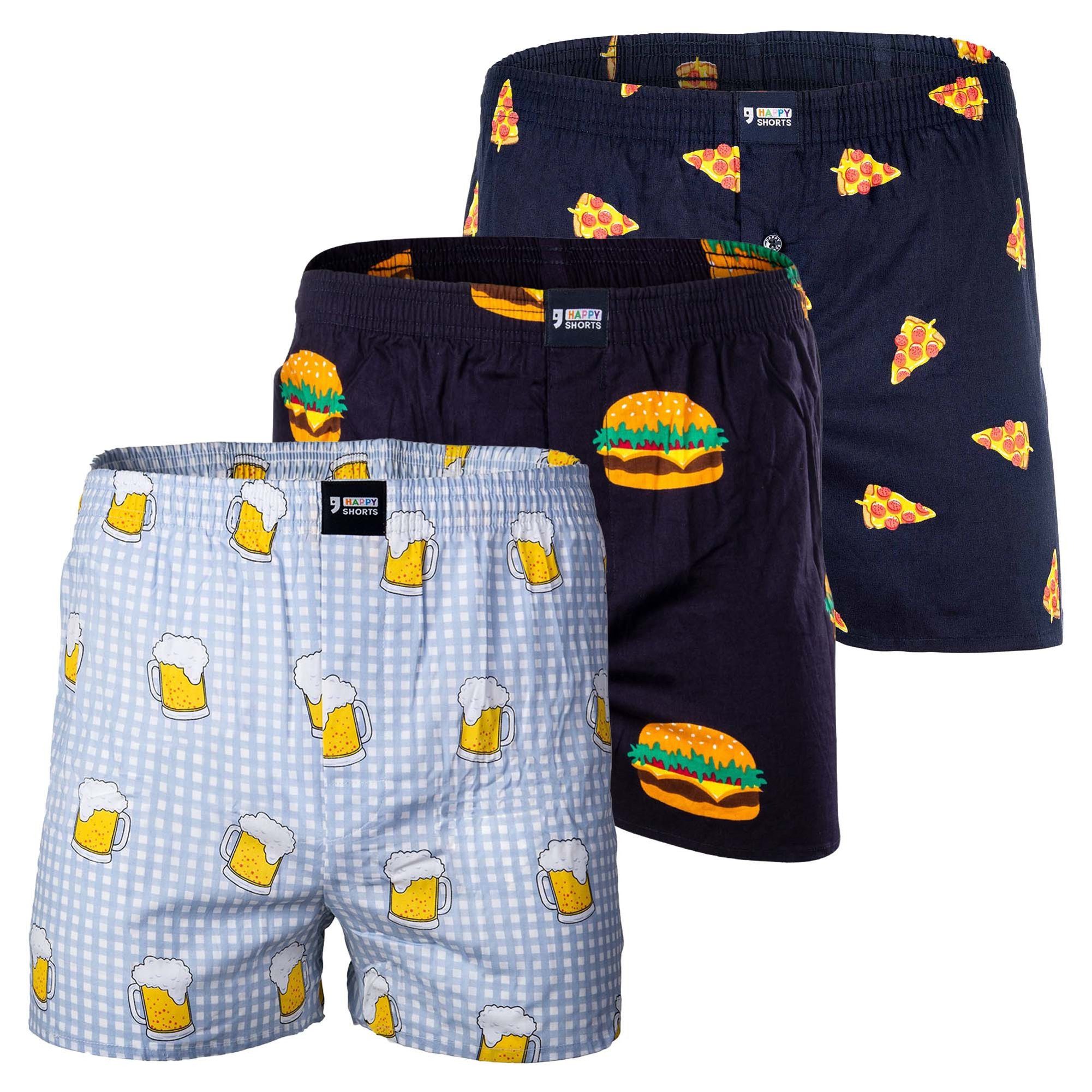 HAPPY SHORTS Boxershorts Herren Web-Boxershorts 3er Pack Baumwolle (Packung, 3er Pack)