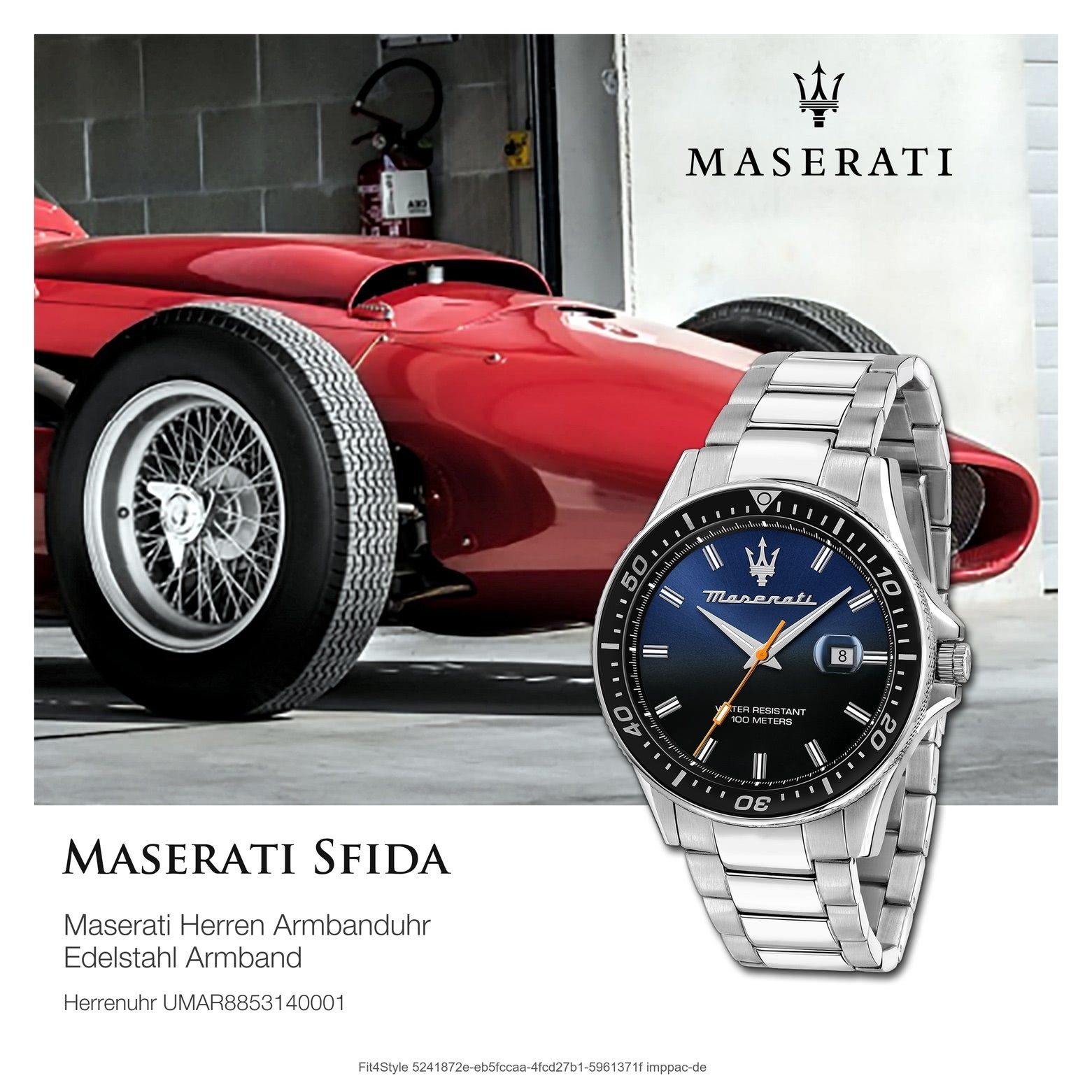 MASERATI Quarzuhr Maserati Herren Uhr Analog SFIDA, (Analoguhr), Herrenuhr rund, groß (ca. 44mm) Edelstahlarmband, Made-In Italy