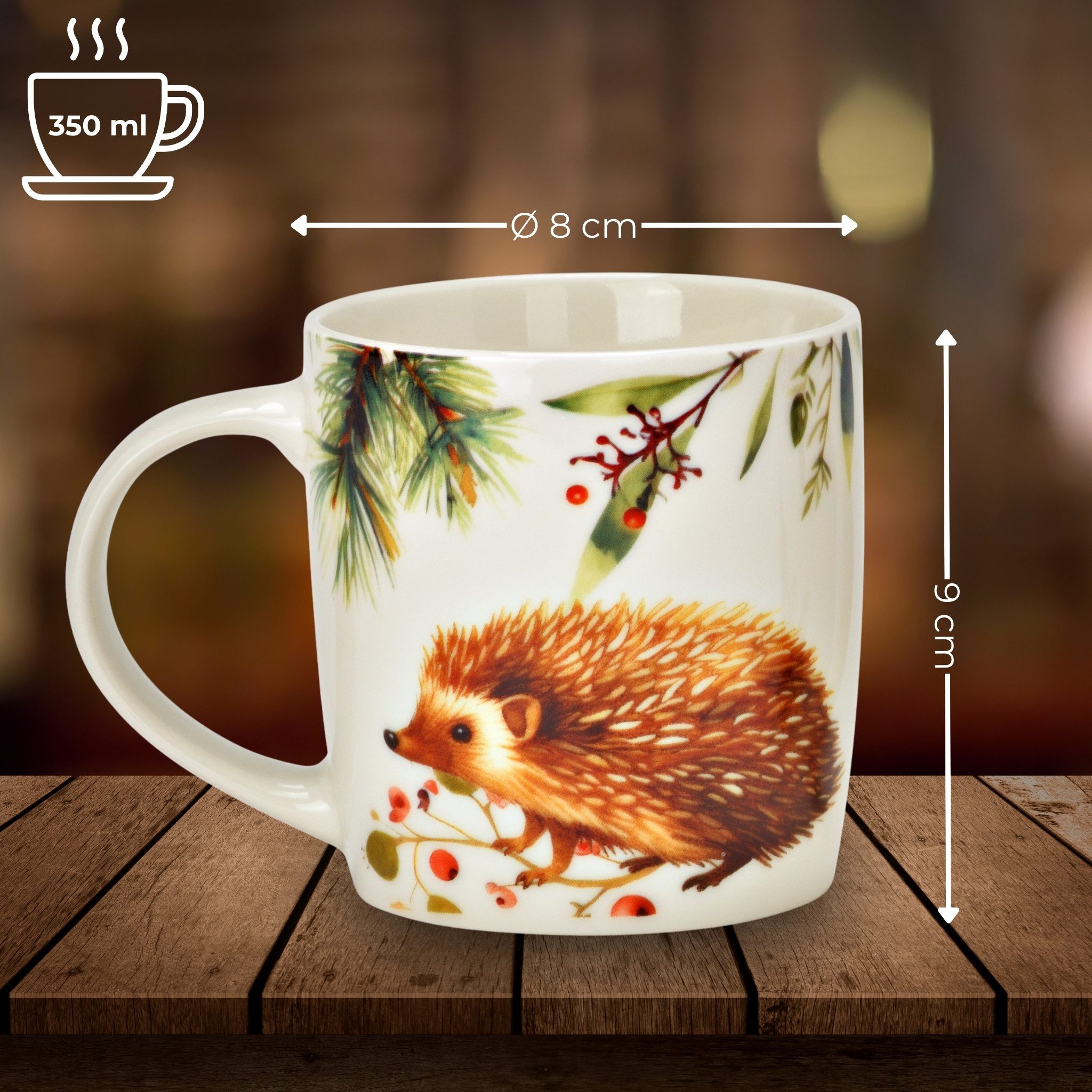 matches21 HOME & HOBBY Tasse Herbst Tassen Fuchs & Igel, 350 ml Kaffeetasse aus Porzellan, 2-tlg., Porzellan, Spülmaschinenfeste & Mikrowellengeeignete Teetasse