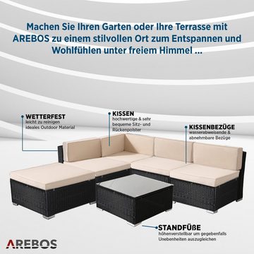 Arebos Sitzgruppe Polyrattan Gartenmöbel Gartenlounge, Garnitur Set, 4 Personen, (Set, Schwarz)