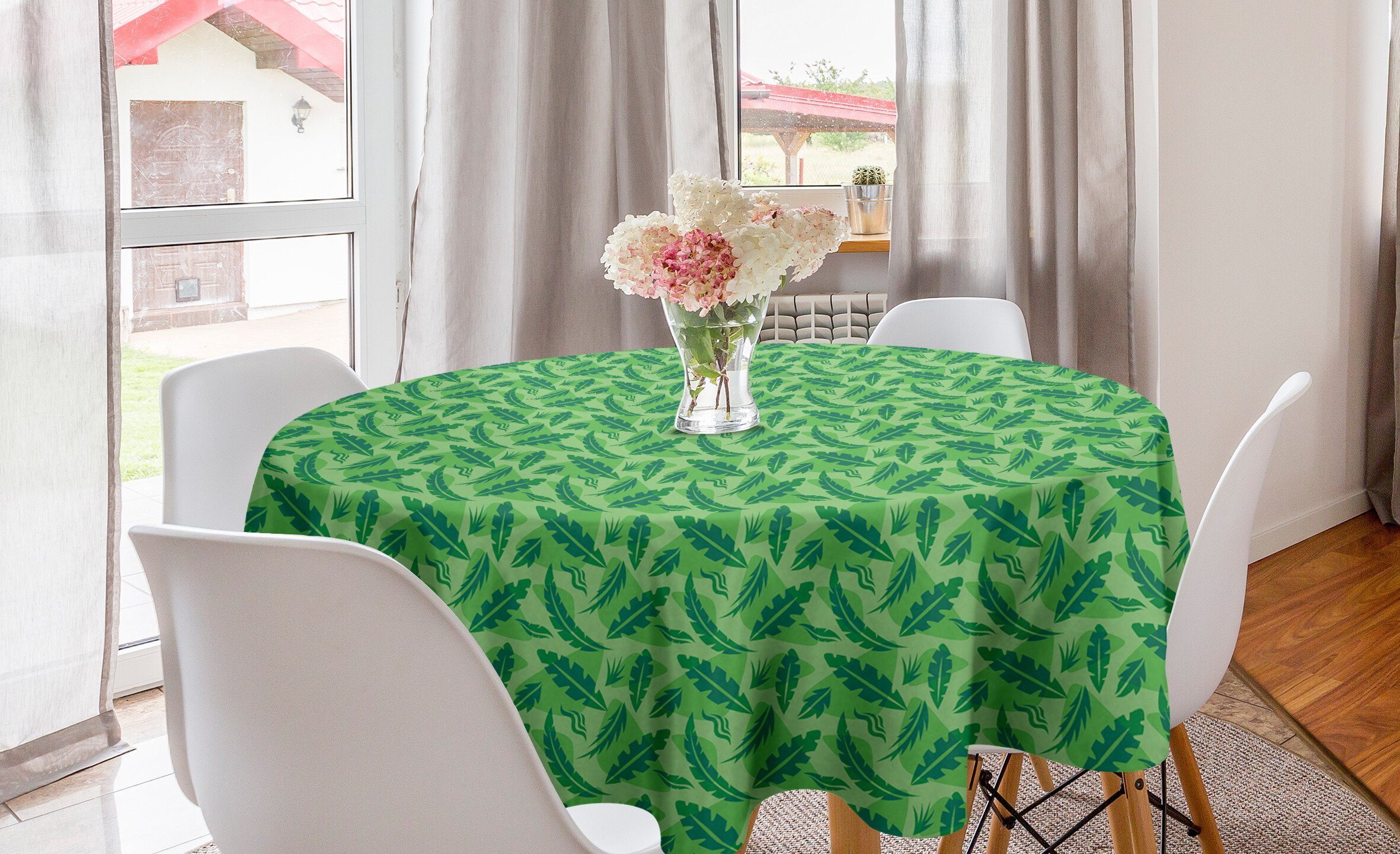 Abakuhaus Tischdecke Kreis Tischdecke Abdeckung für Esszimmer Küche Dekoration, Tropisch Waldlaub Leafage