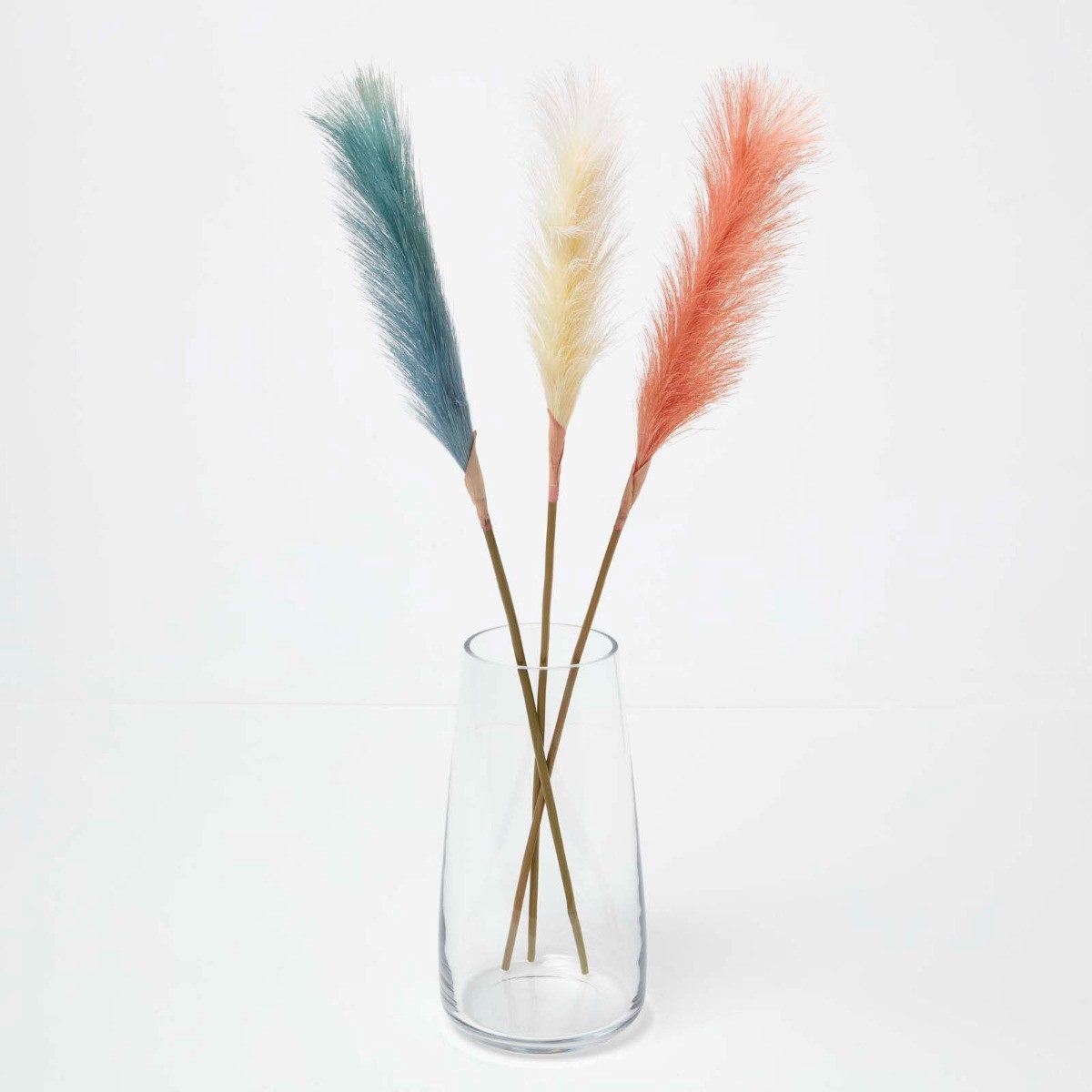 Kunstpflanze 3er-Set Kunstzweige buntes Pampasgras – je 78 cm, blau, gelb & orange, Homescapes, Höhe 78 cm