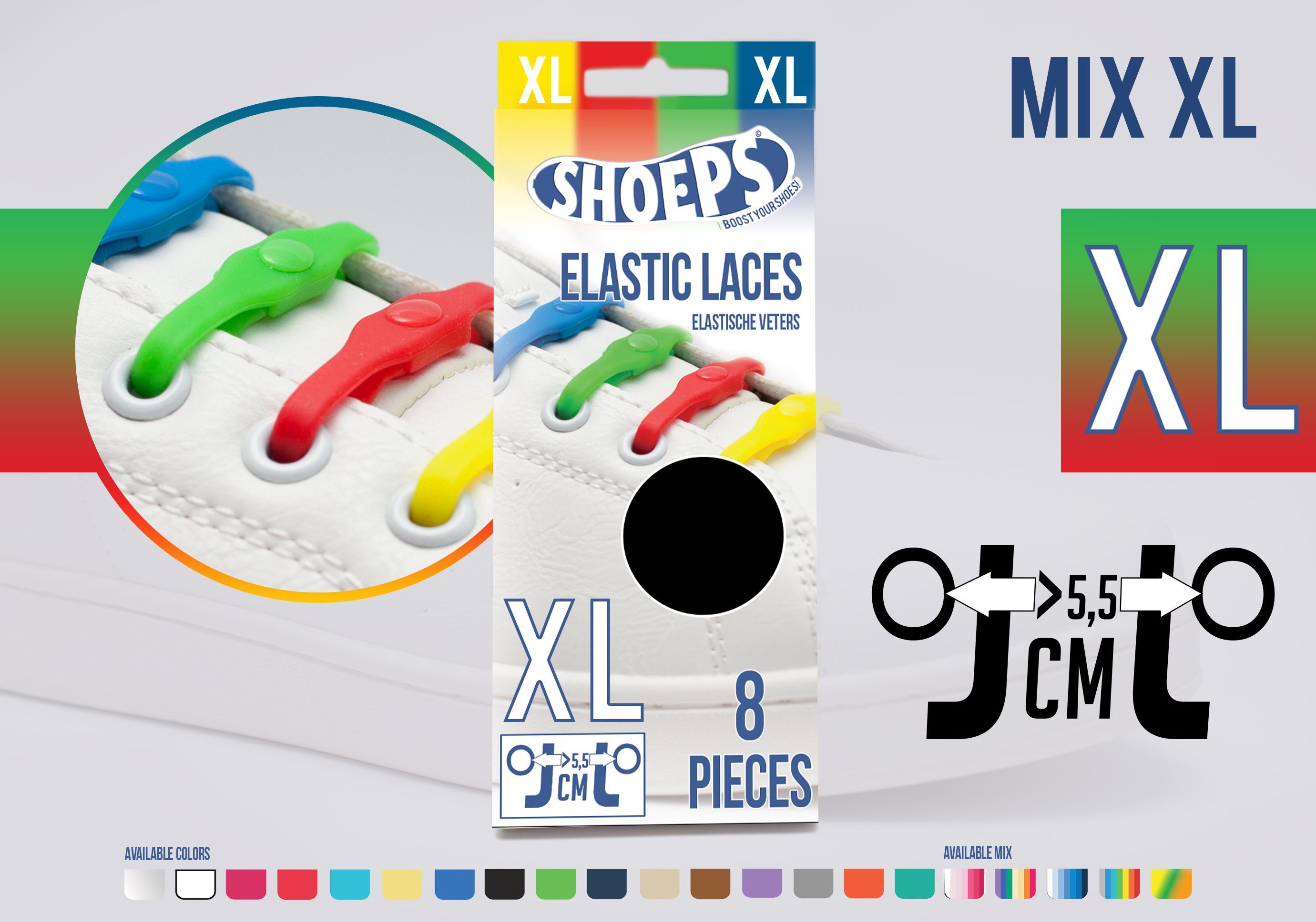 Shoeps Schnürsenkel Elastic Laces XL - extra Lang - Die neue und einfachere Art Schuh zu binden Mix