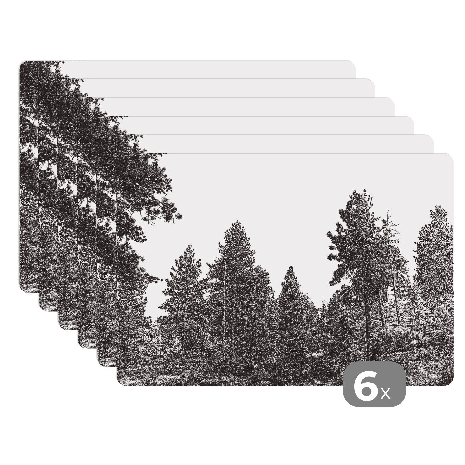 Platzset, Eine historische Illustration eines Waldes, MuchoWow, (6-St), Platzset, Platzdecken, Platzmatte, Tischmatten, Schmutzabweisend
