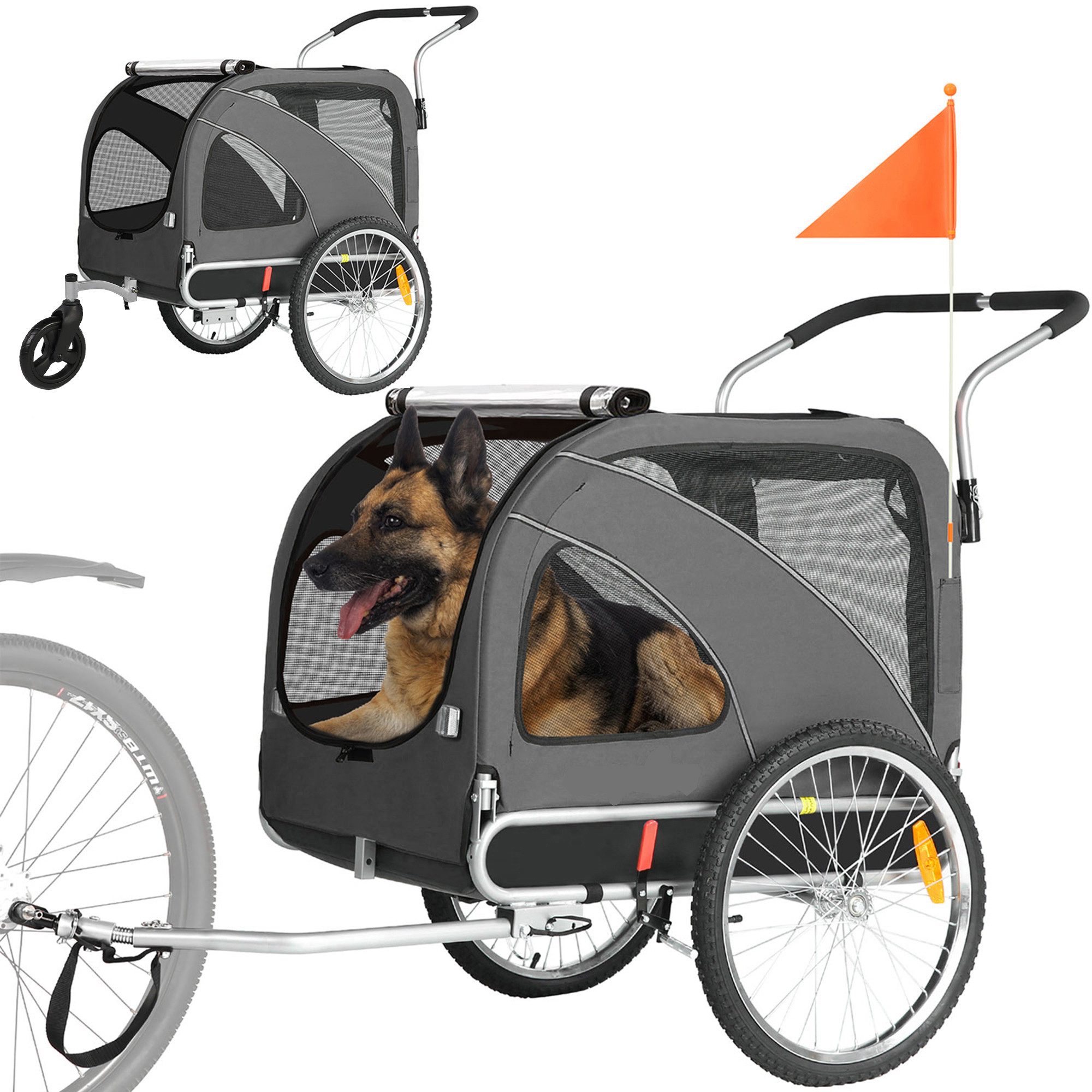 FANNOU Fahrradhundeanhänger 2 in1 Fahrradanhänger Hunde, bis zu 40 kg tragen, Haustier Transportwagen Anhänger für Jogger und Fahrrad Kann