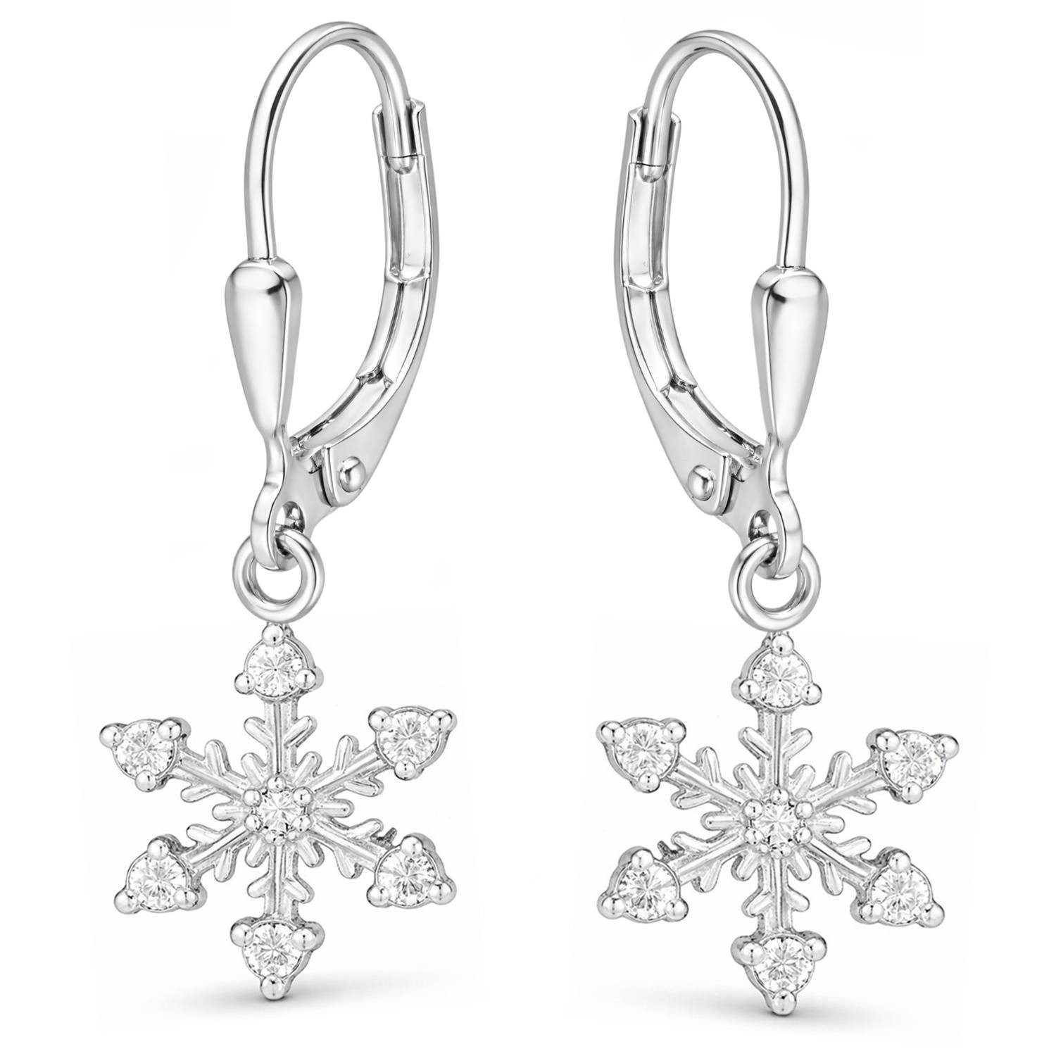 Goldene Hufeisen Klappcreolen Schneeflocken Ohrringe mit strahlenden Kristallen (inkl. Etui), 925 Sterling-Silber, hypoallergen und hautfreundlich