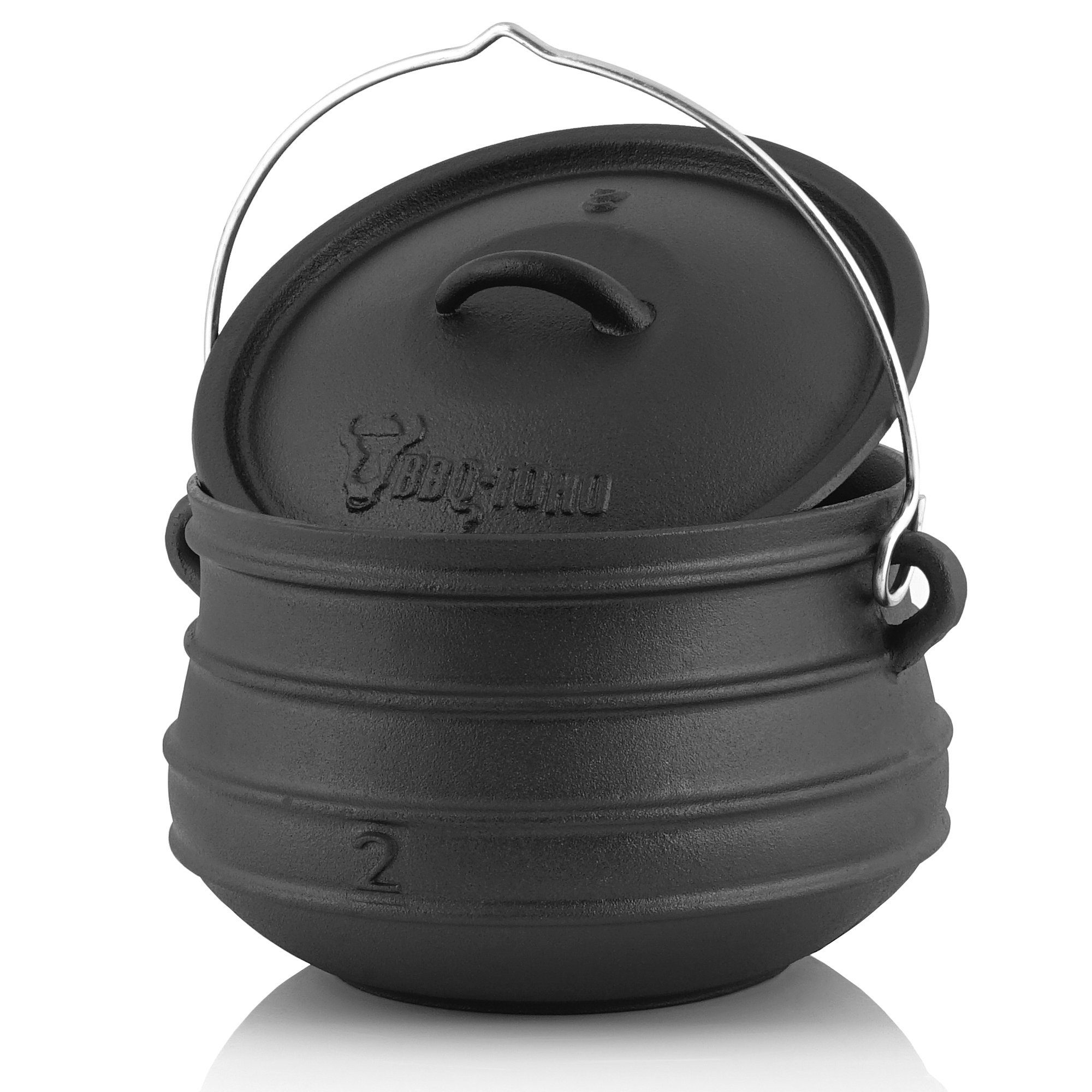 BBQ-Toro Grilltopf Potjie #2, für Personen, Füße ohne Liter, Gusseisen Kochtopf, 4 6 8 