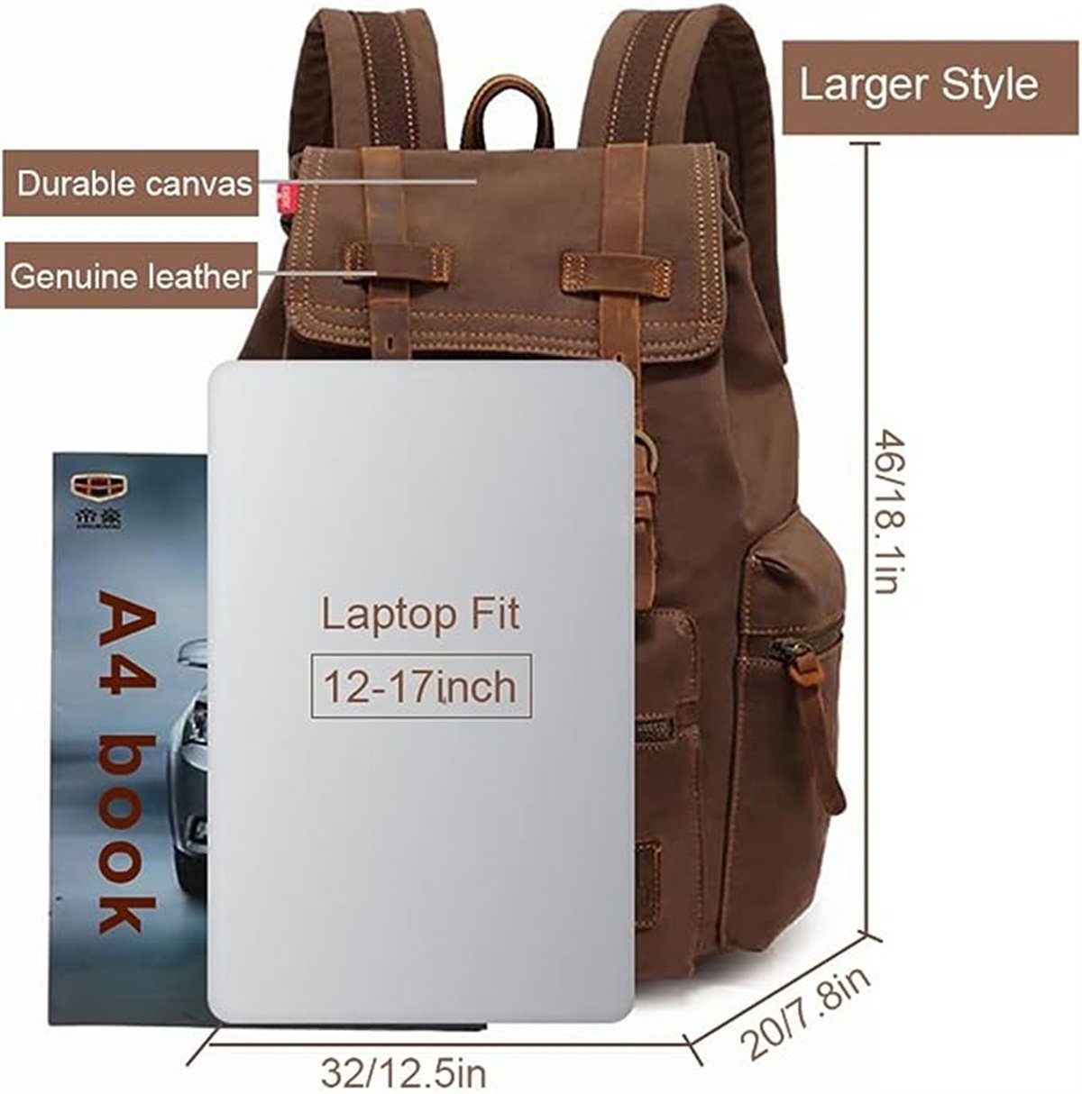 XDeer Schulrucksack Retro Segeltuch Rucksack,Canvas Vintage Rucksack,Schulrucksack, 35 L Reisetasche Dauerhaft Schulterpackung für Herren Damen