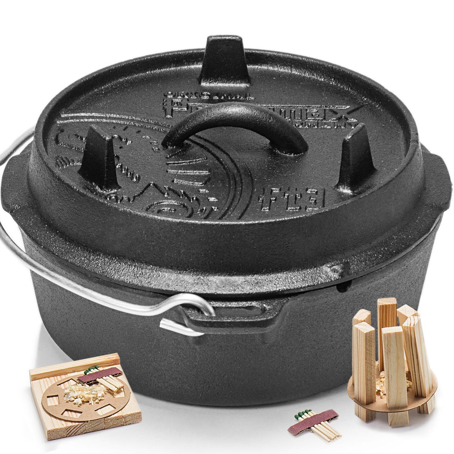 Petromax Schmortopf Feuertopf ft3 mit Deckel ohne Füße Dutch Oven, Gusseisen (Spar-Set, 3-tlg., für 1-3 Personen geeignet), mit Henkel, induktionsgeeignet | Schmortöpfe