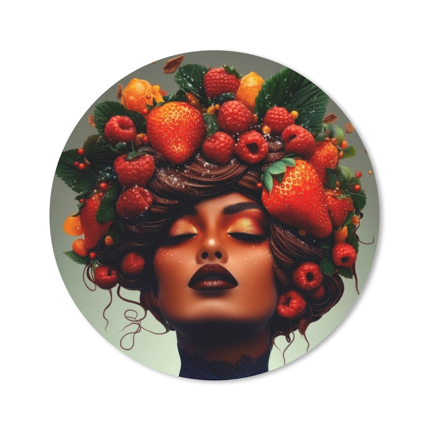 MuchoWow Mauspad Frau - Schokolade - Himbeeren - Erdbeeren - Kekse (1-St), Mousepad mit Rutschfester Unterseite, Gaming, Rund, 30x30 cm