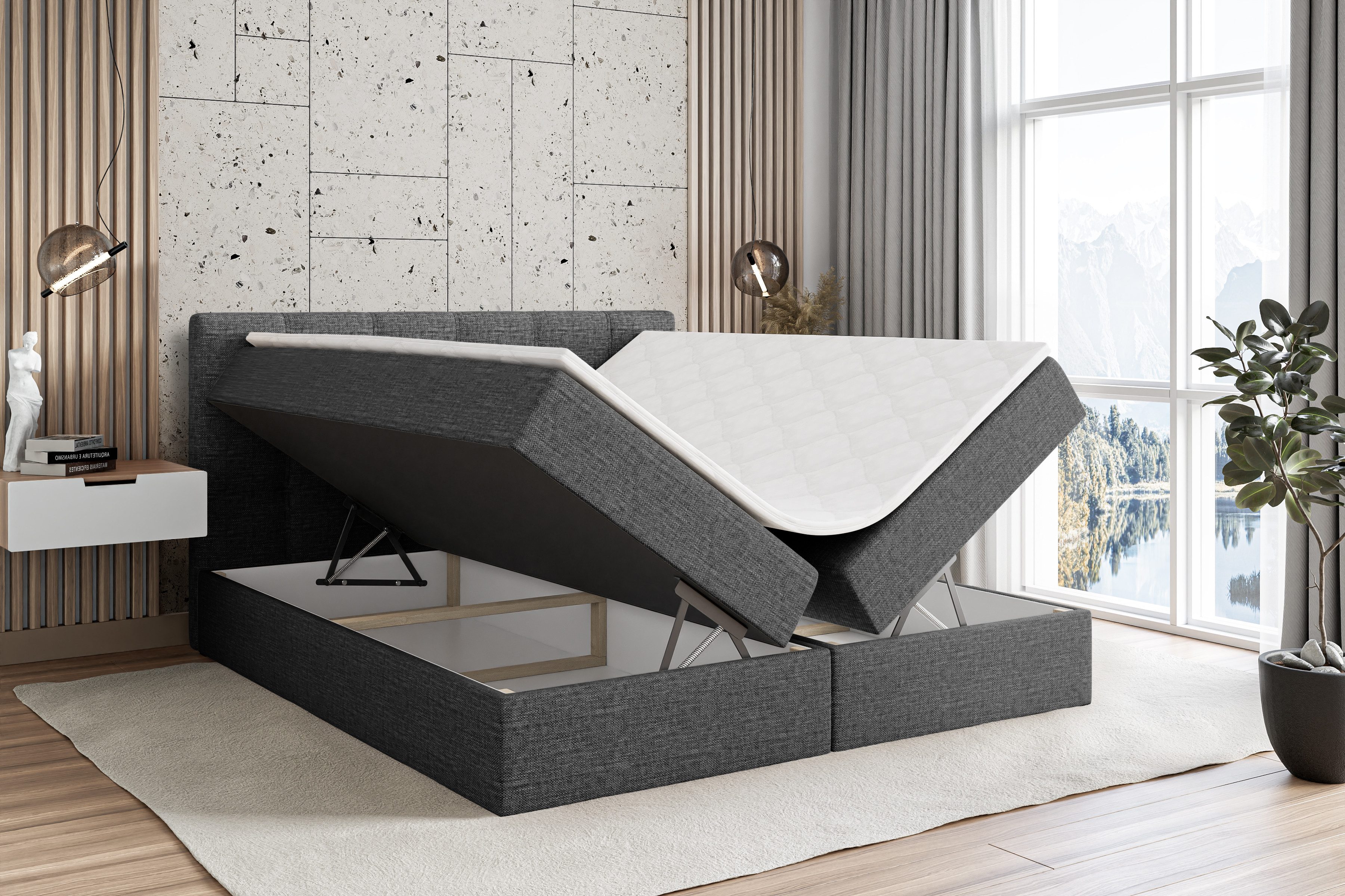 ALTDECOR Boxbett MARCE (Multipocket-Matratze H4, H3 Matratze Bonellfederung, Topper, Kopfteil)