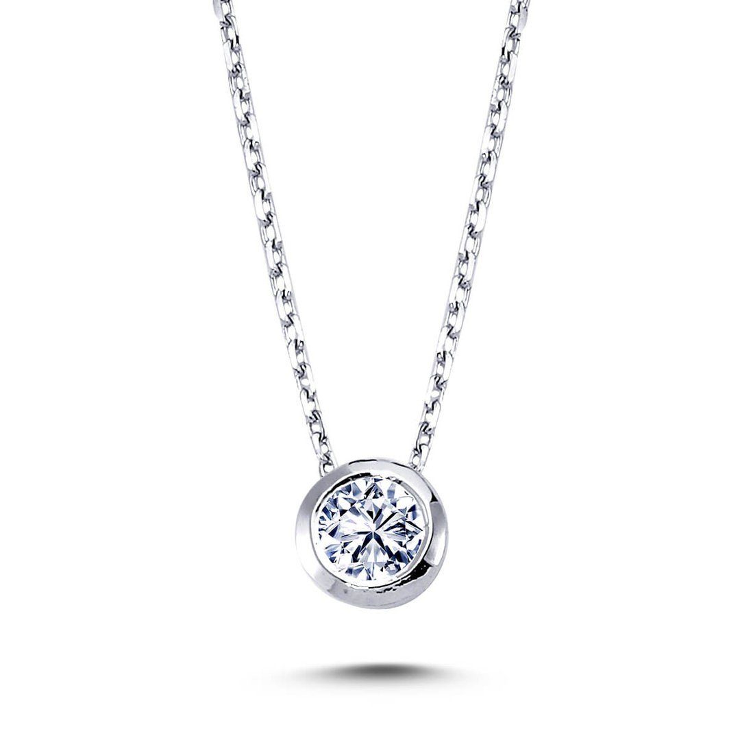 EinStein Diamant Goldkette 0,16 Carat Diamant Solitär Halskette 14 Karat Weißgold, Diamant Anhänger mit Kette, Halskette, Collier in 14 Karat Gold