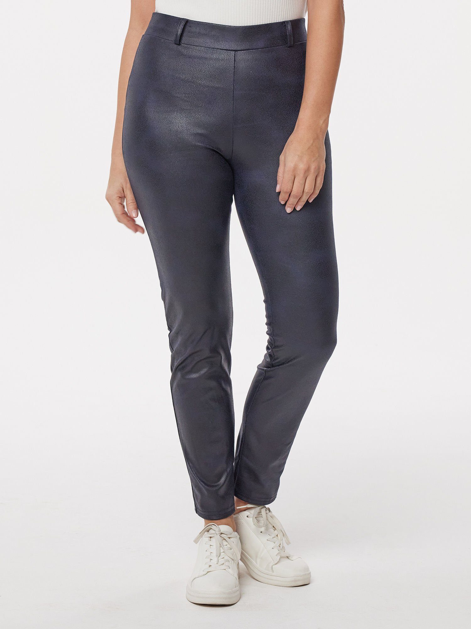 MONACO blue Lederimitathose in Lammnappalederoptik Leggings elastisch navy