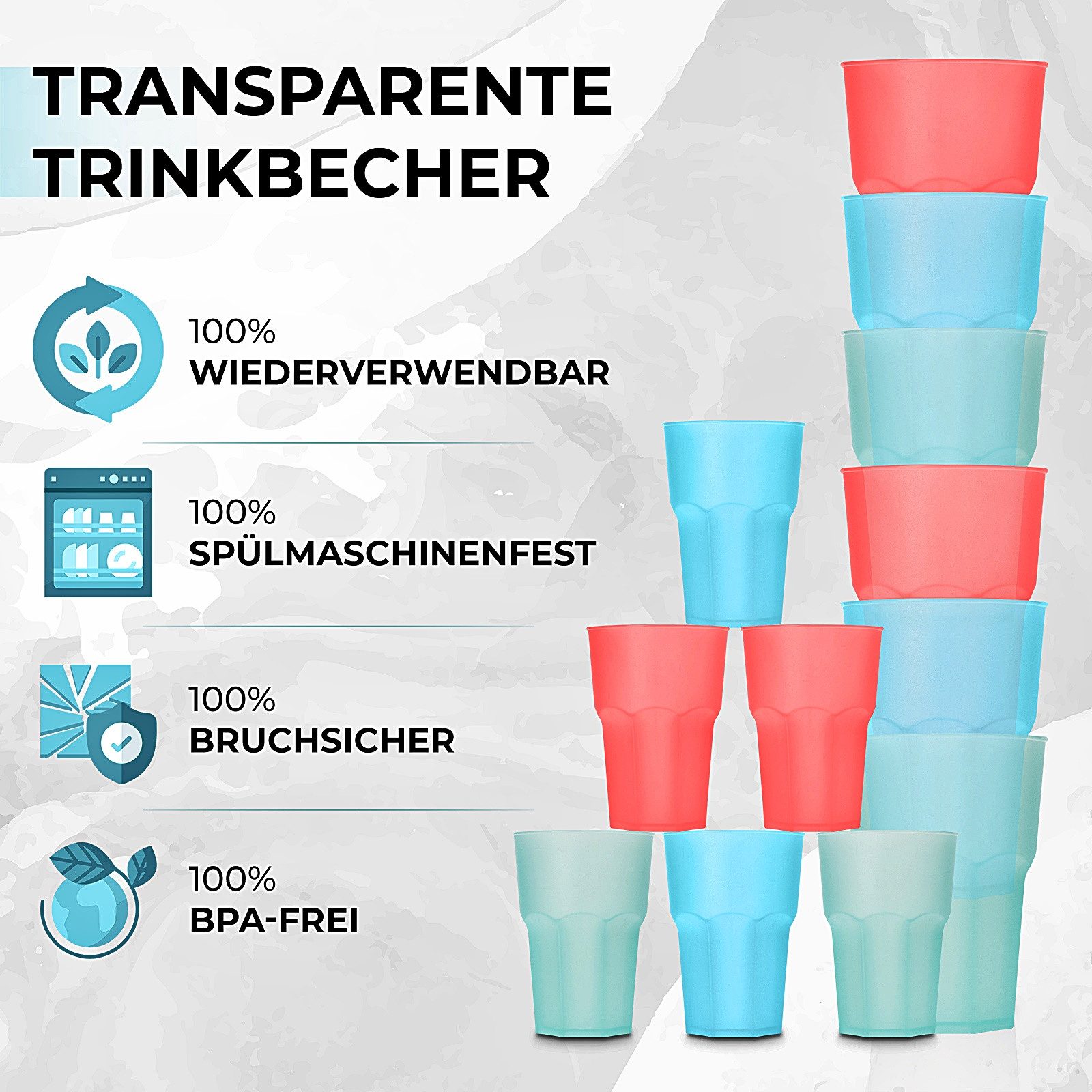 astor24 Kinderbecher 12er Set Trinkbecher 480 ml Kunststoff Cocktail Kinderbecher XXL, 6-tlg., Mehrwegbecher Unzerbrechlich