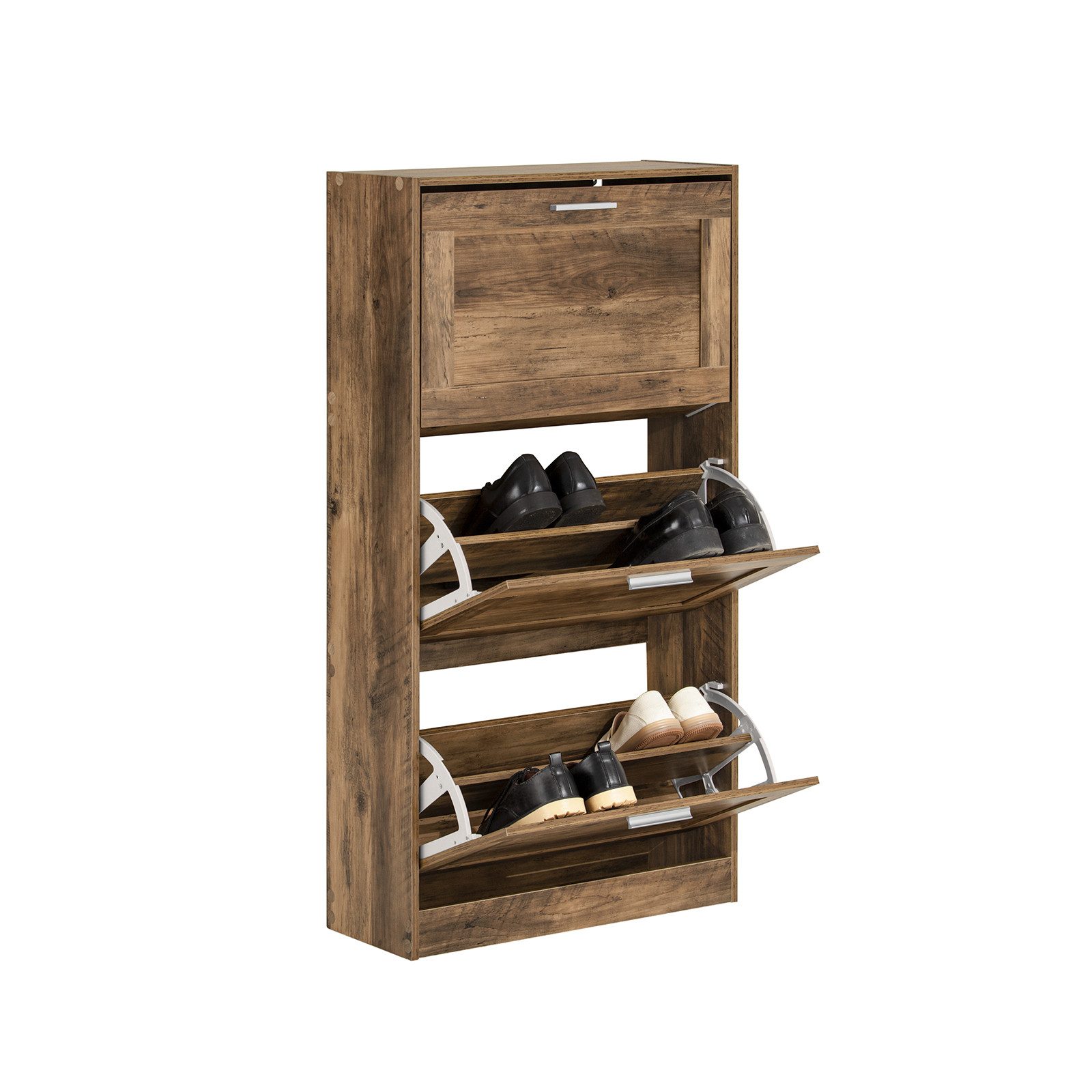 SoBuy Schuhschrank FSR137-L, Schuhkipper Schuhablage Schuhregal Schuhkommode 3 Klappen, Schuhschrank schmal, perfekt für schmale Flure, für 18 Paar