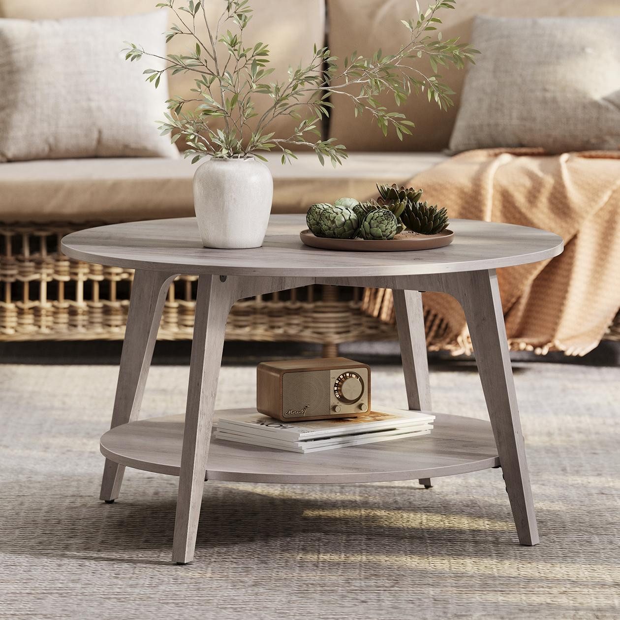 VASAGLE Couchtisch, Wohnzimmertisch 2 Ebenen, ∅80 x 45 cm, einfach zu monti günstig online kaufen