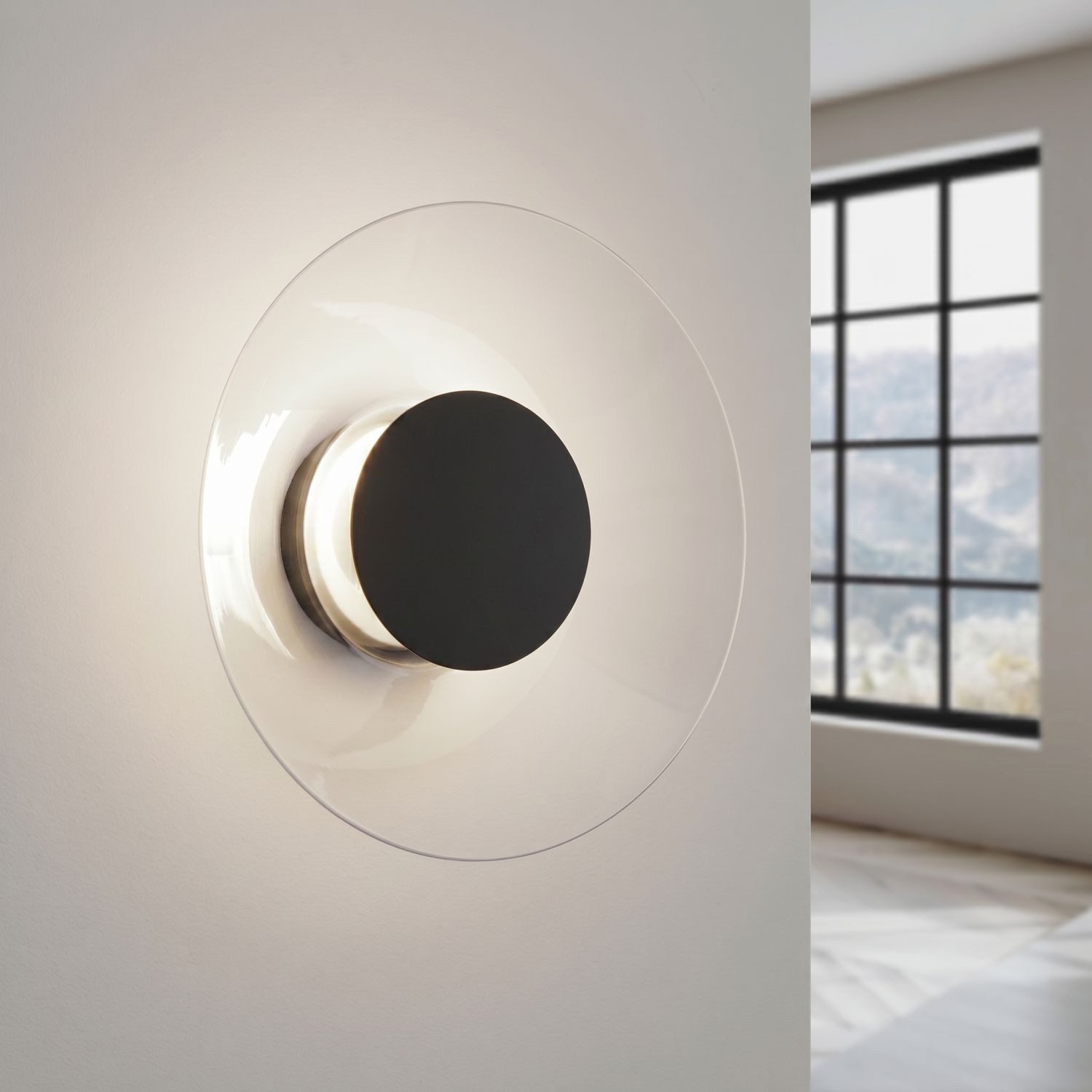 Licht-Erlebnisse Wandleuchte BARDI, LED fest integriert, Neutralweiß, LED Glas Metall Ø 28 cm Schwarz rund 4000 K 1186 lm Modern