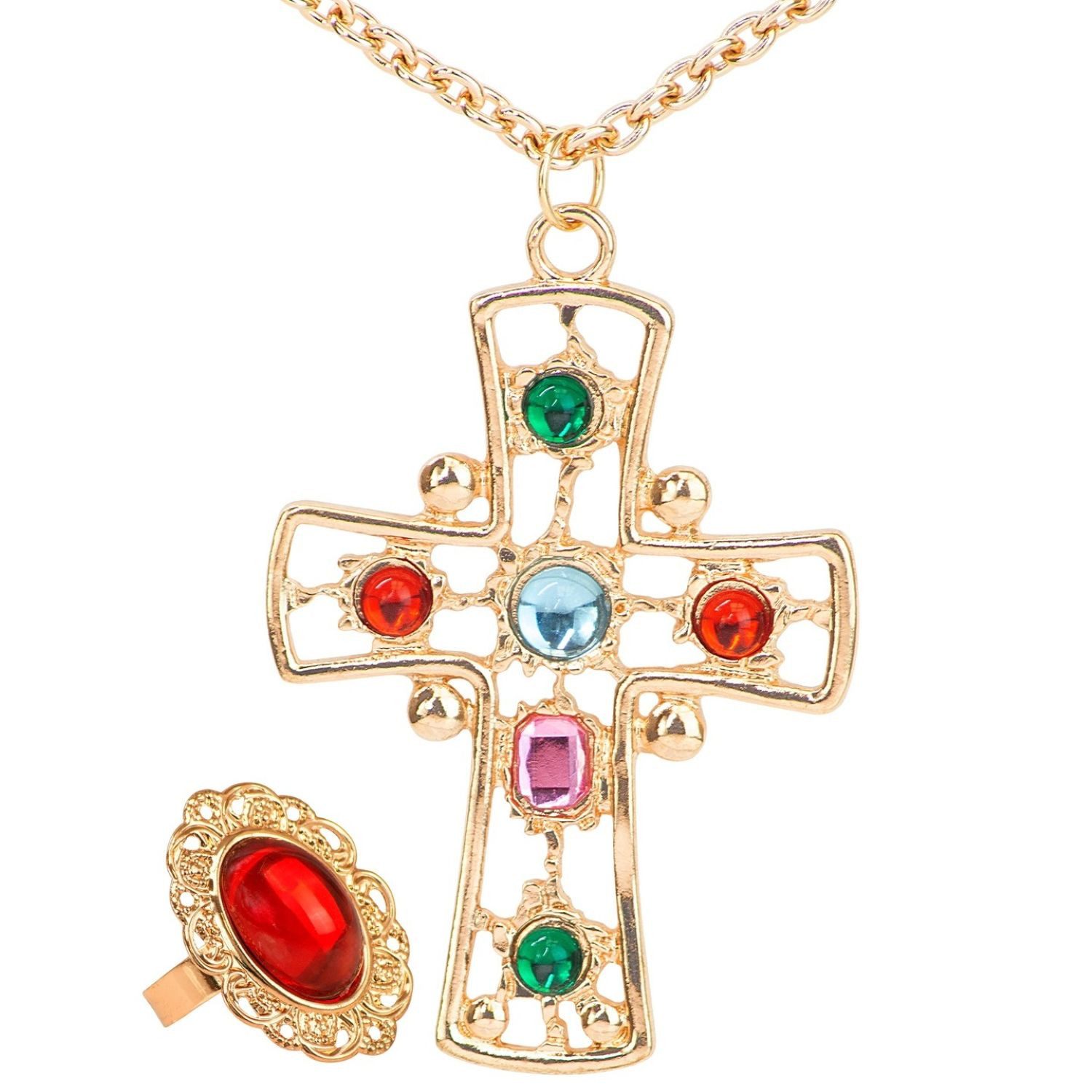 Kostüm König Set, Halskette mit Kreuz und Ring