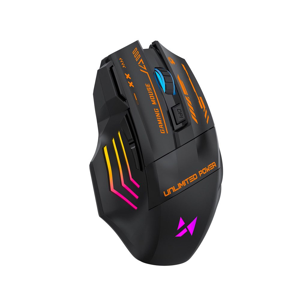 Wozinsky Funkmaus Computermaus Spielermaus Gaming-Maus (Funk, RGB-Beleuchtung, 7 Tasten, Akku, 3200 DPI)