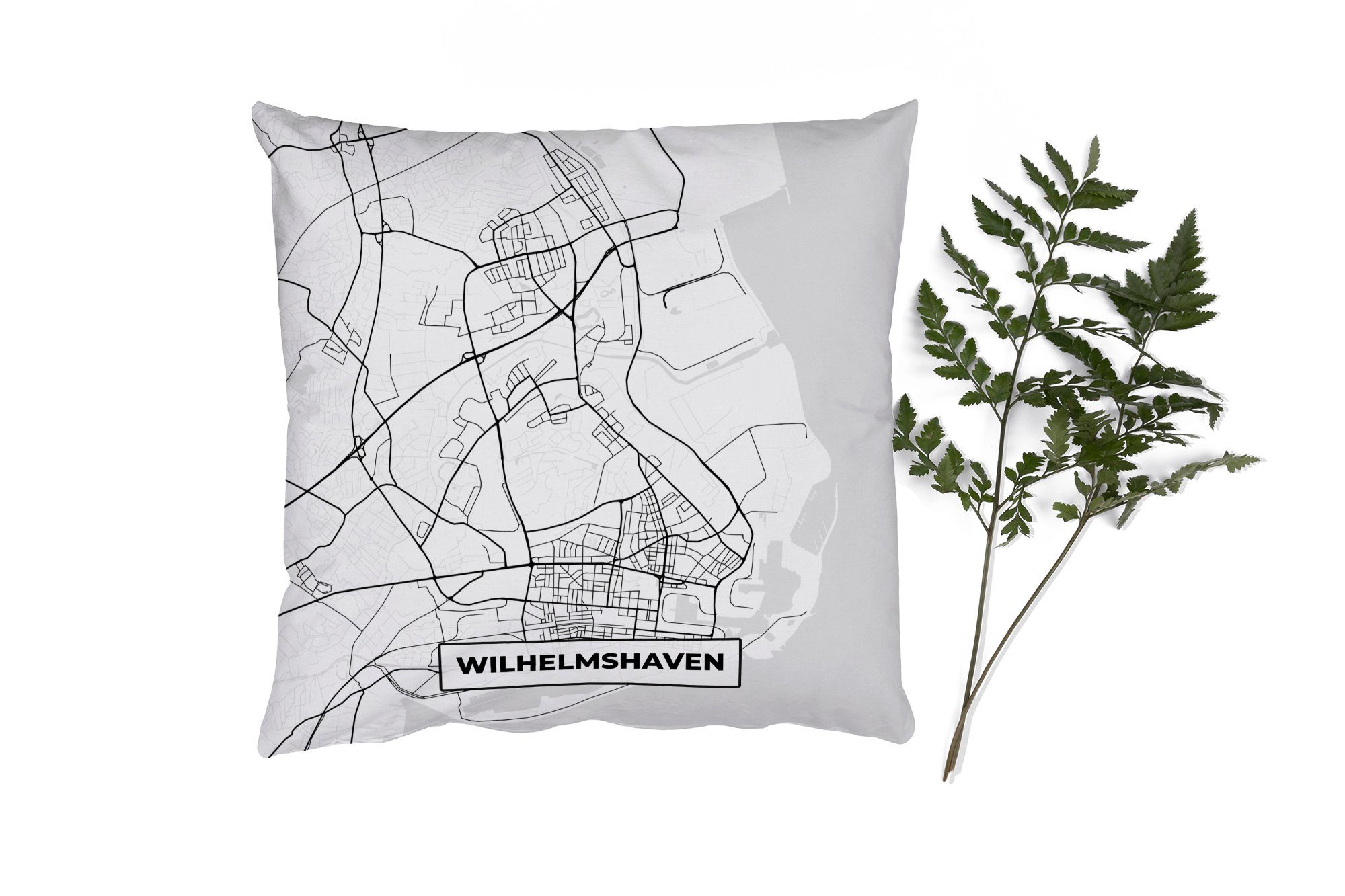 MuchoWow Dekokissen Wilhemshaven - Karte - Stadtplan, Zierkissen mit Füllung für Wohzimmer, Schlafzimmer, Deko, Sofakissen