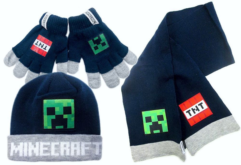 Mütze & Schal MINECRAFT Mütze Schal + Handschuhe Kinder Set Jungen