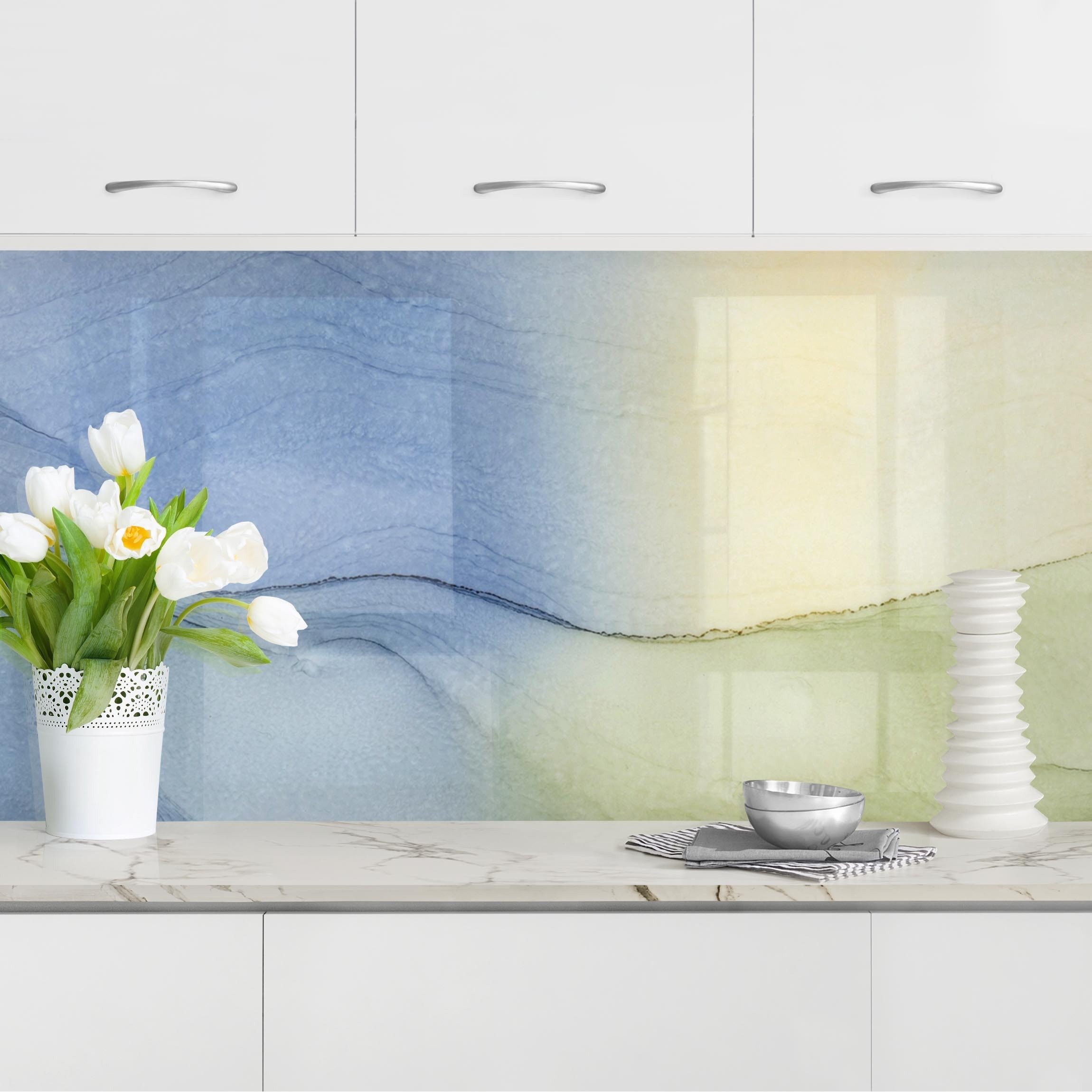 Bilderdepot24 Küchenrückwand selbstklebend blau originell Abstrakt, (1-tlg., Nischenrückwand - für Fliesenspiegel ohne Bohren - glänzend), Nischenrückwand fugenlos Wandpaneel Küche Herd