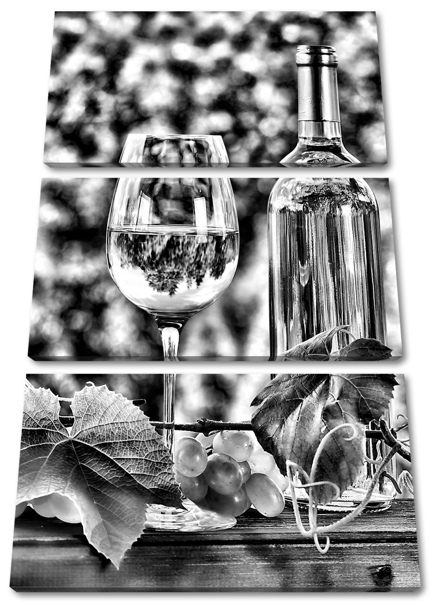 Pixxprint Leinwandbild Wein und Weintrauben, Wein und Weintrauben 3Teiler (120x80cm) (1 St), Leinwandbild fertig bespannt, inkl. Zackenaufhänger