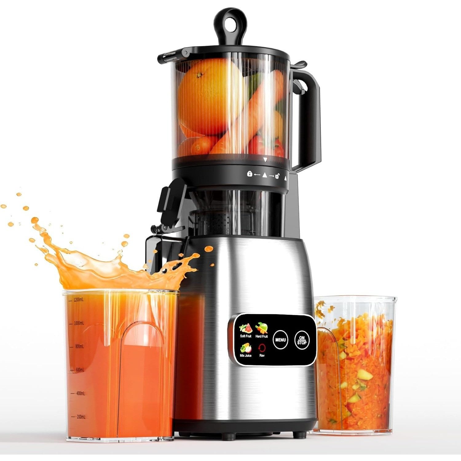Kismile Entsafter mit modernem Touchscreen, 135 mm XXL-Einfüllschacht, 300 W, Hohe Saftausbeute für Gemüse & Obst, Schlankes Design