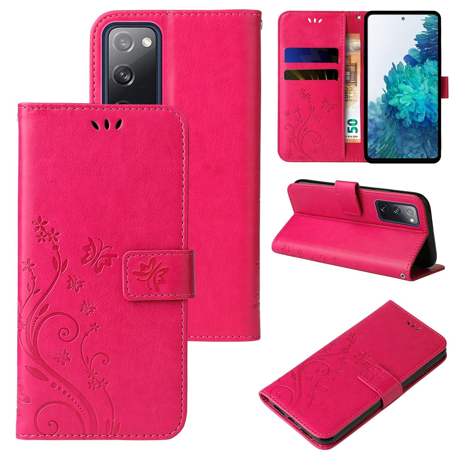 Tec-Expert Handyhülle Cover Tasche Hülle für Samsung Galaxy S20 FE 6,5 Zoll, Klapphülle Case mit Kartenfach Fliphülle aufstellbar, Motiv Blumen