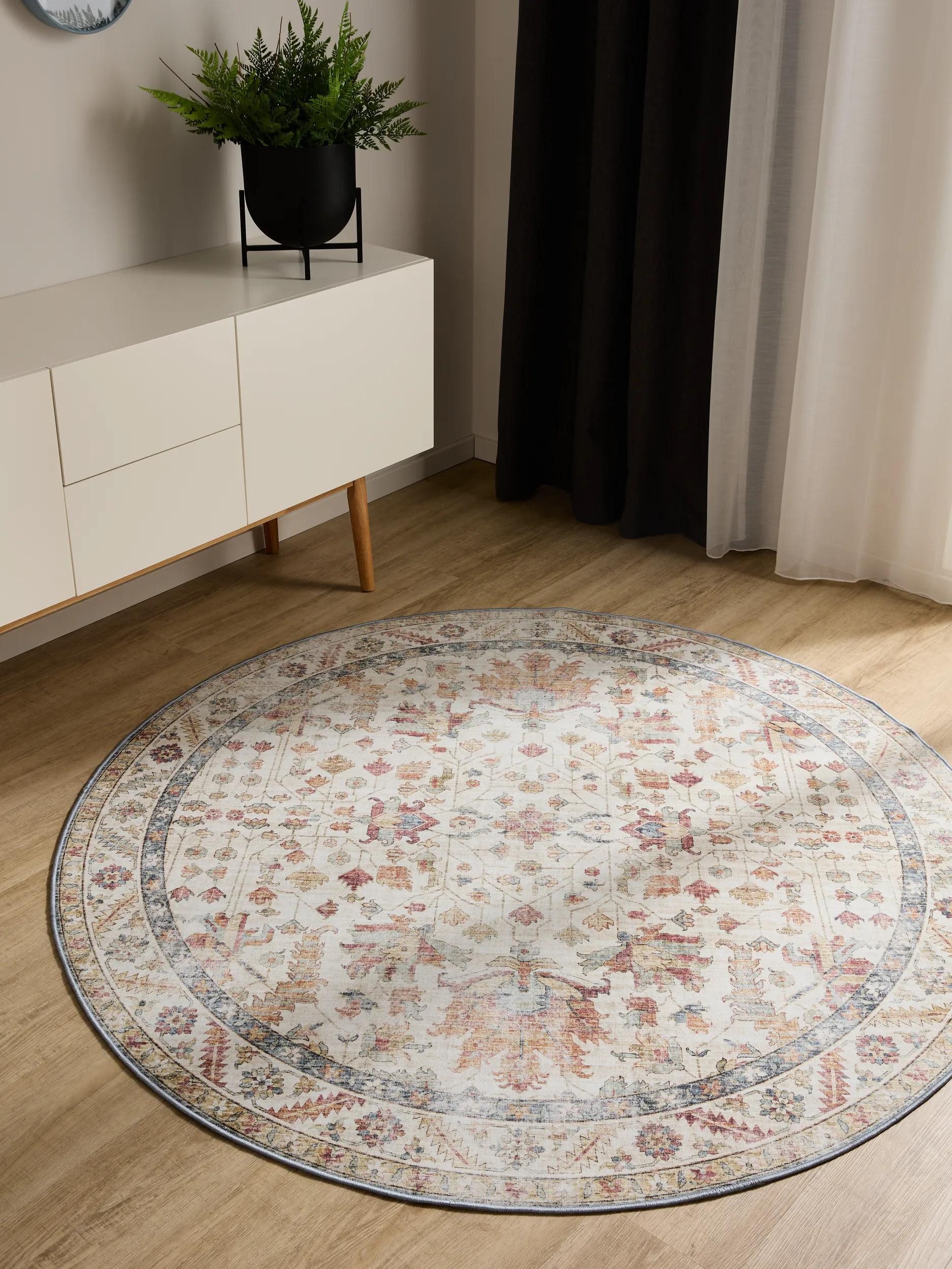 benuta Teppich George, rund, Höhe: 5 mm, Vintage-Look, Kurzflor, Teppich Wohnzimmer, Schlafzimmer, Waschbar
