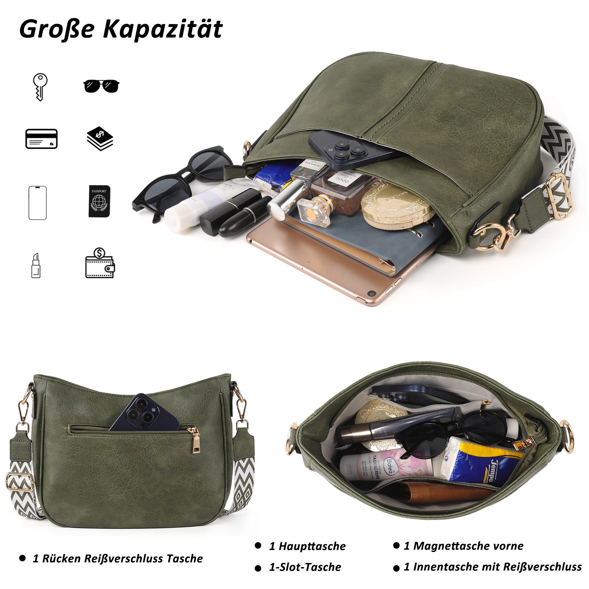 TAN.TOMI Schultertasche Damen mittelgroß Crossbody Bags Handtasche mit verstellbarem, Fronttasche mit Magnetverschluss wasserabweisendes Gewebe