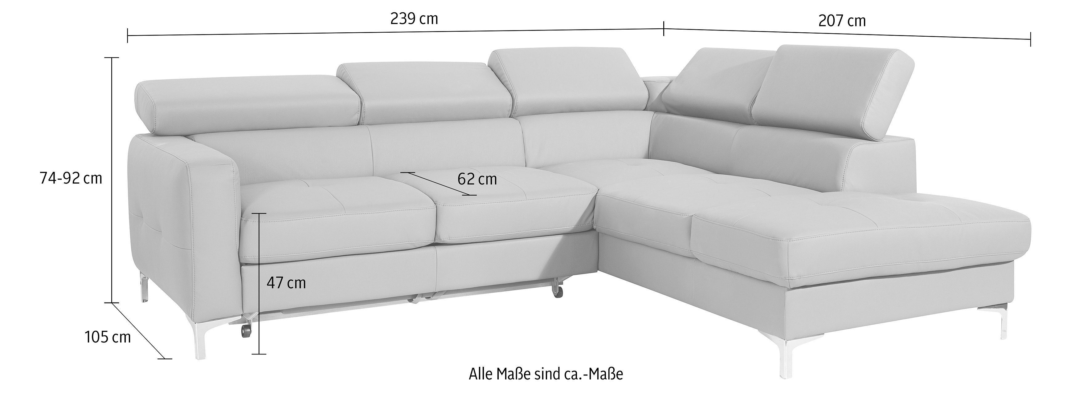 COTTA Polstergarnitur Sammy L-Form, (Set), Set bestehend aus: Ecksofa mit Kopfteilverstellung & Hocker