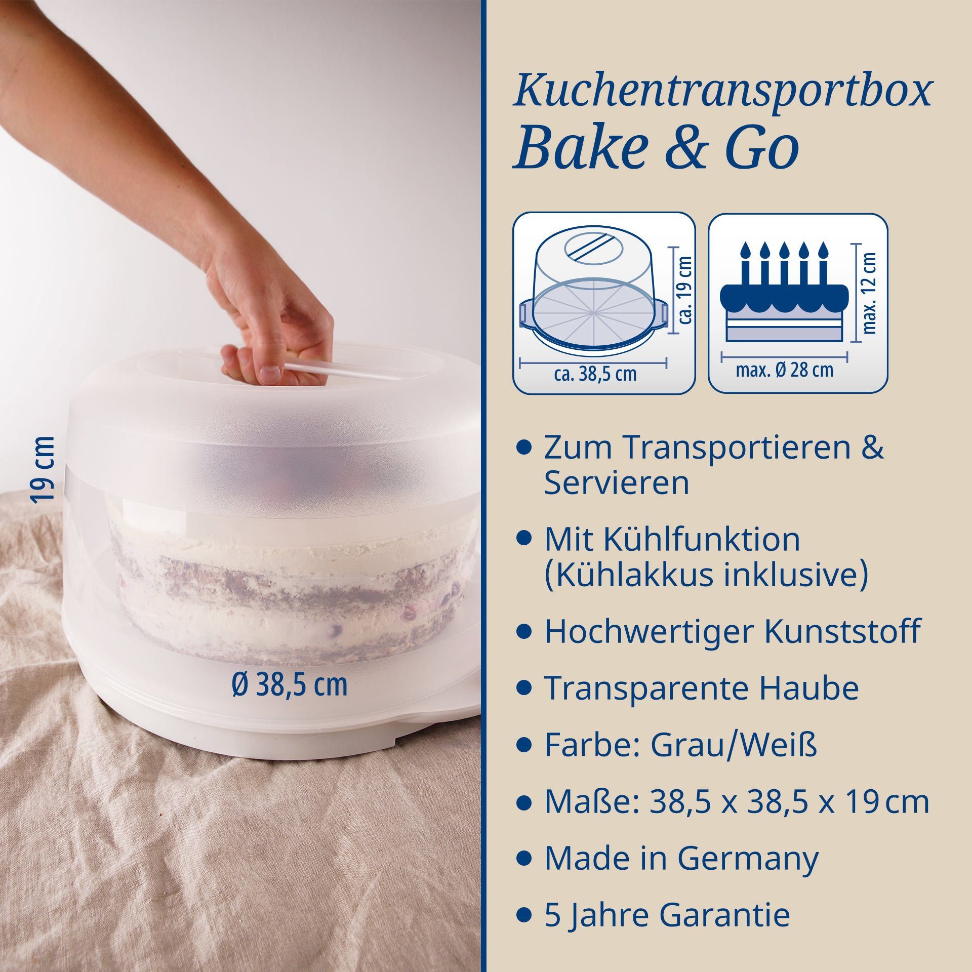 Dr. Oetker Küchenhelfer Kuchentransportbox mit Kühlakkus und Deckel BUNDLE, (3-tlg)