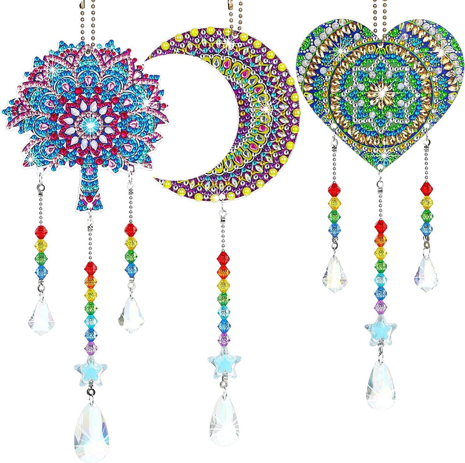 MOPUEA Gemälde Diamond Painting Anhänger Windspiel Geschenk Mädchen 6 7 8 9 10 11 12, (Kreatives 3-in-1 DIY Design, 3 St), Einfaches DIY-Erlebnis mit dekorativem Ergebnis