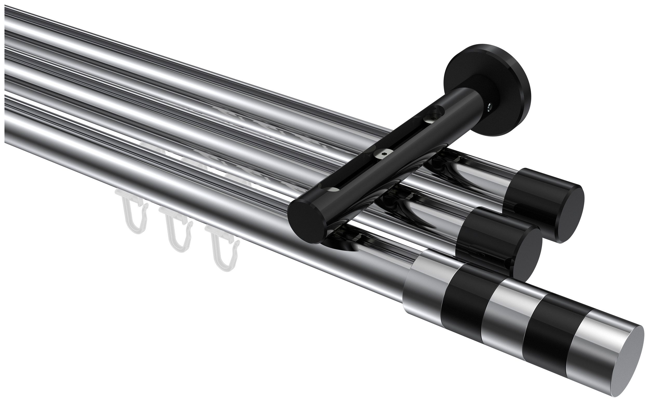INTERDECO Innenlaufschiene Siteno Mavell, Ø 20 mm, 3-läufig, Fixmaß, kürzbar, Wandmontage, Aluminium, Chrom / Schwarz / Bicolor