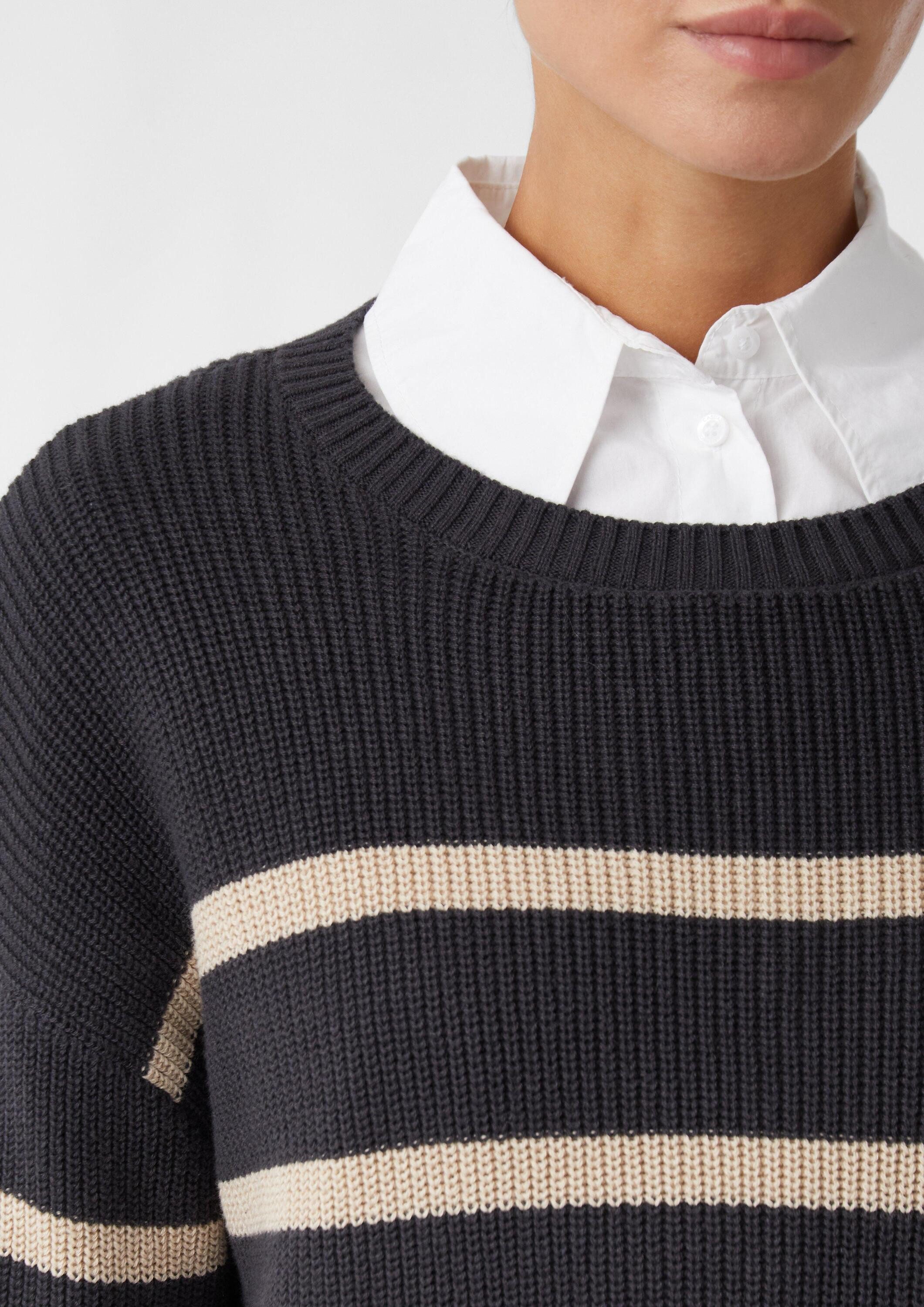comma Longpullover Strickpullover Gestreifter Strickpullover aus Baumwolle