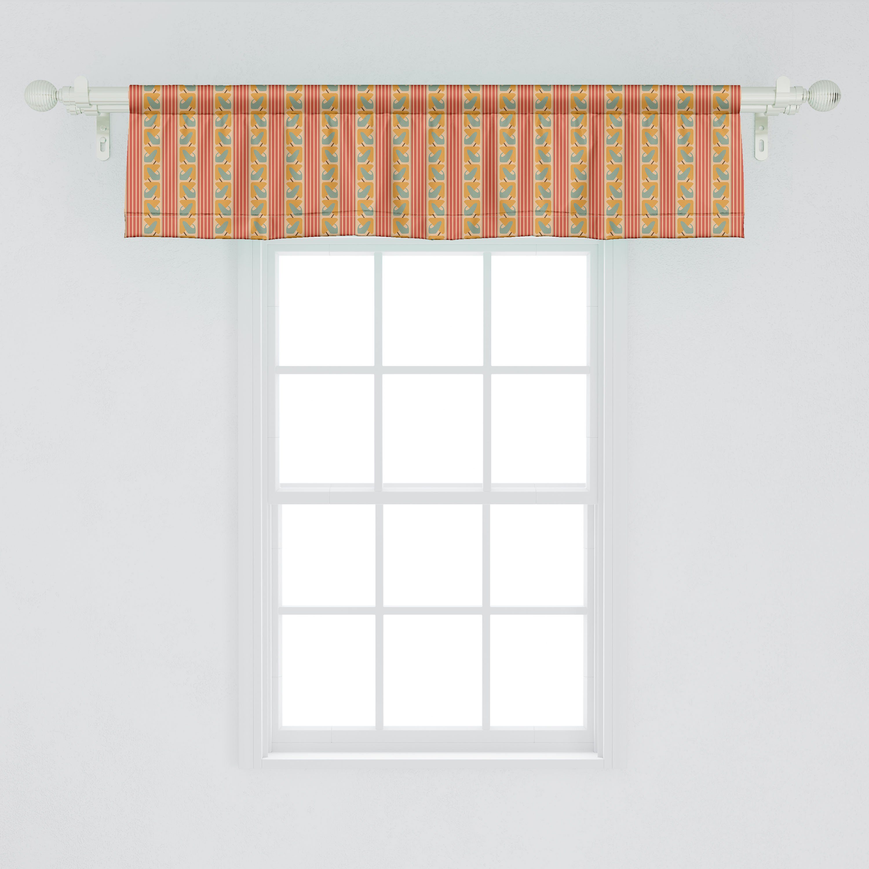 Scheibengardine Vorhang Abstrakt mit Dekor für Volant Microfaser, Stangentasche, Küche Abakuhaus, Kunst Geometric Schlafzimmer Funky Retro