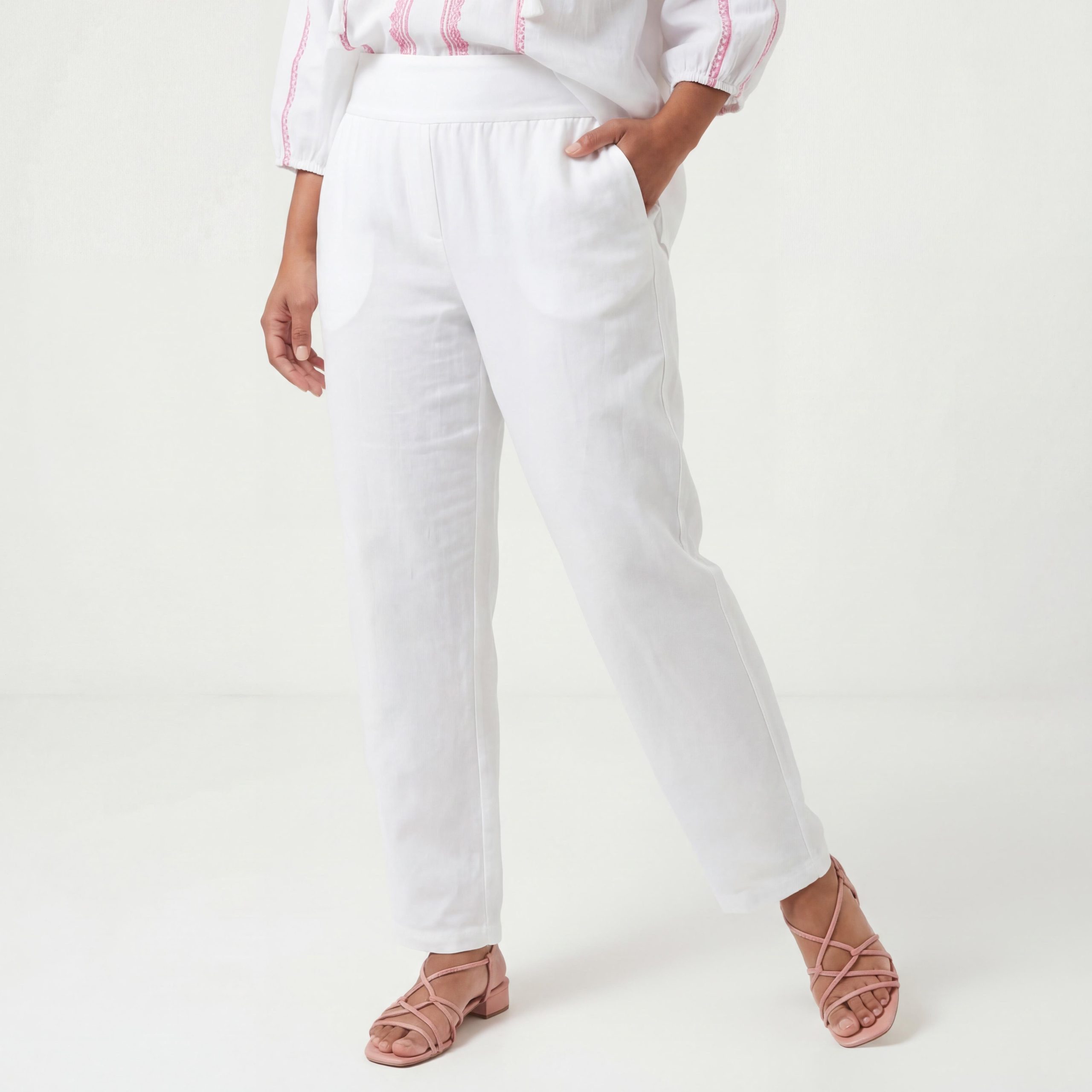 OriginalYou Leinenhose Sommerhose Damen Leinen Schlupfhose mit Elastikbund Straight Leg Stil Erhältlich von 36 bis 44, 100% Leinen, weicher Komfortbund