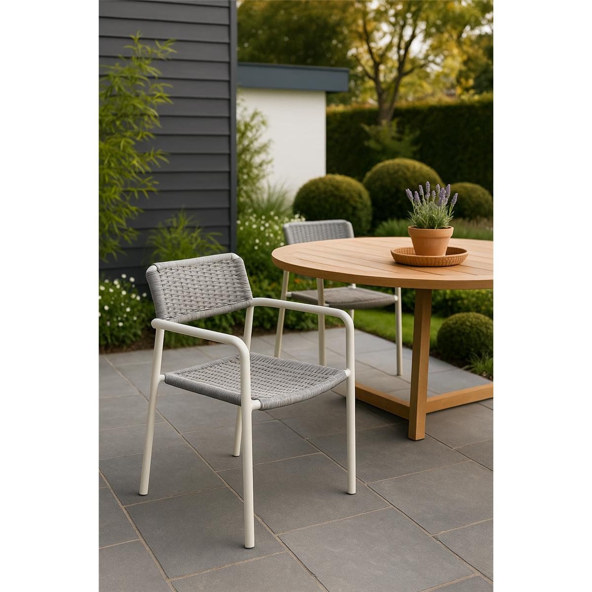 BOURGH Esszimmerstuhl TERRE Stuhl für Indoor/Outdoor grau - Rope Geflecht