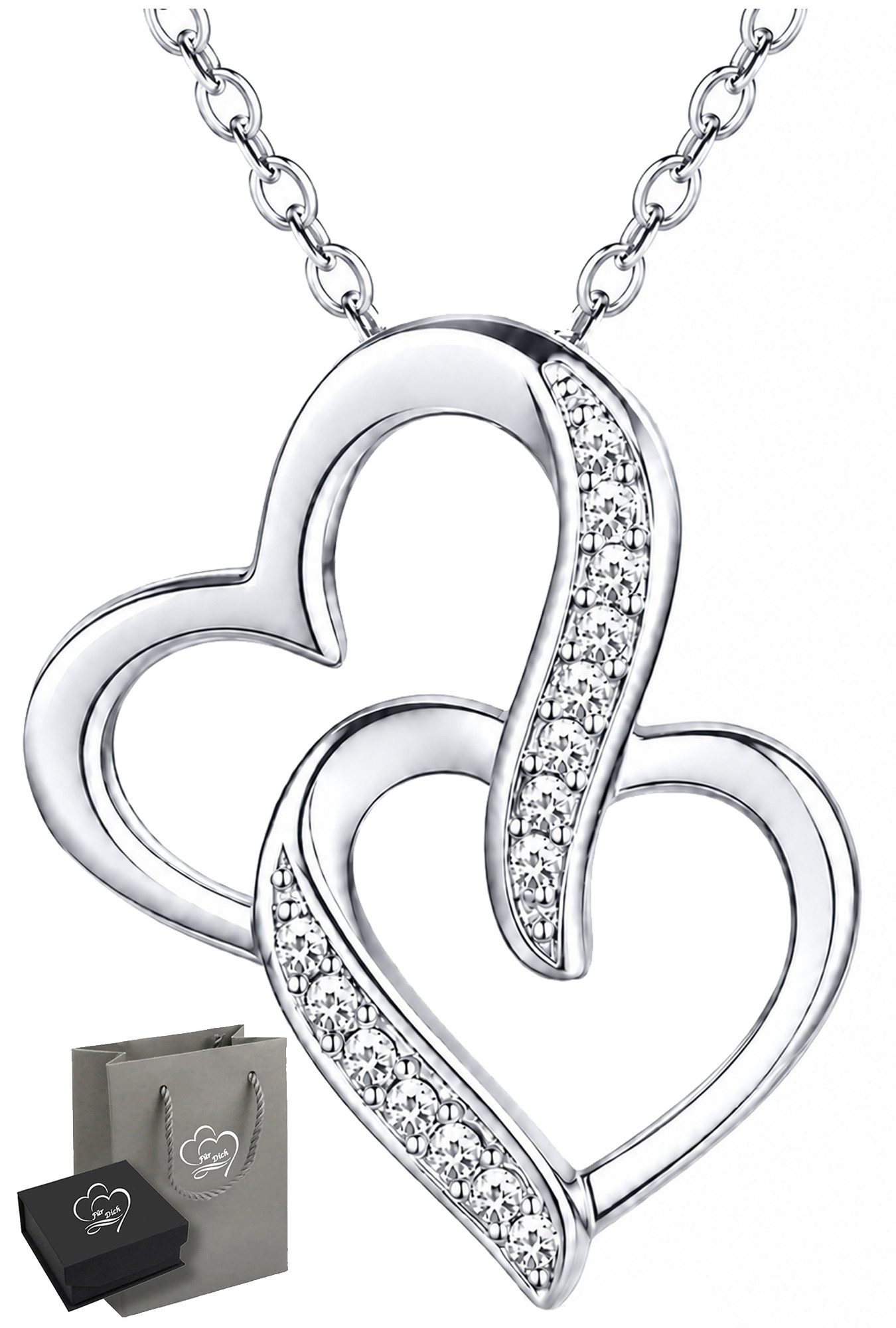 Kette mit Anhänger Verschlungene Herzkette Damen 925 Silber Herz Schmuck Geschenk