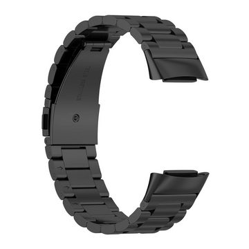 Wigento Smartwatch-Armband Für Fitbit Charge 6 / 5 Style Stahl Ersatz Armband Smart Uhr Schwarz