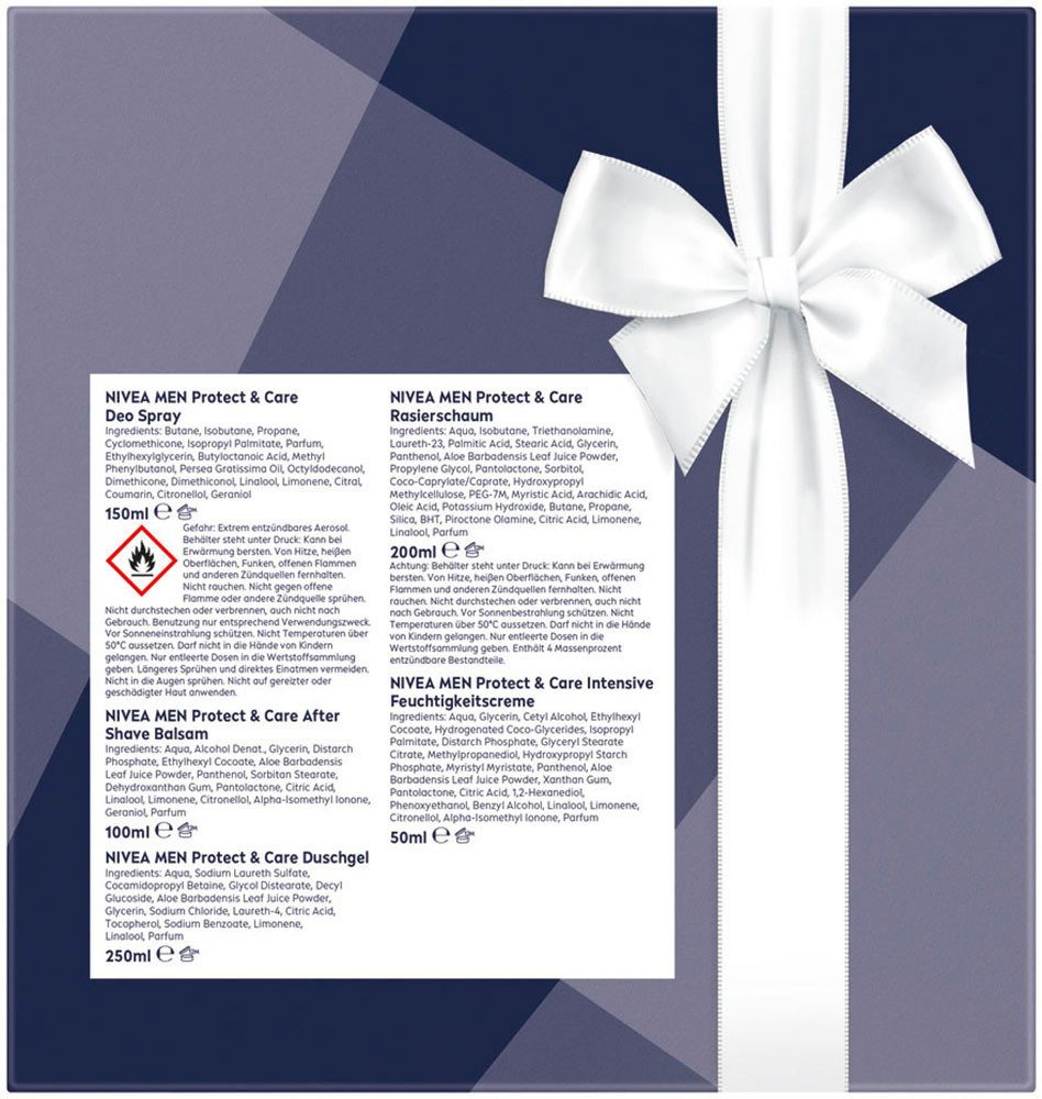 Nivea Men Pflege-Geschenkset PROTECT & CARE, 5-tlg., After Shave, Duschgel, Rasierschaum, Deospray, Feuchtigkeitscreme