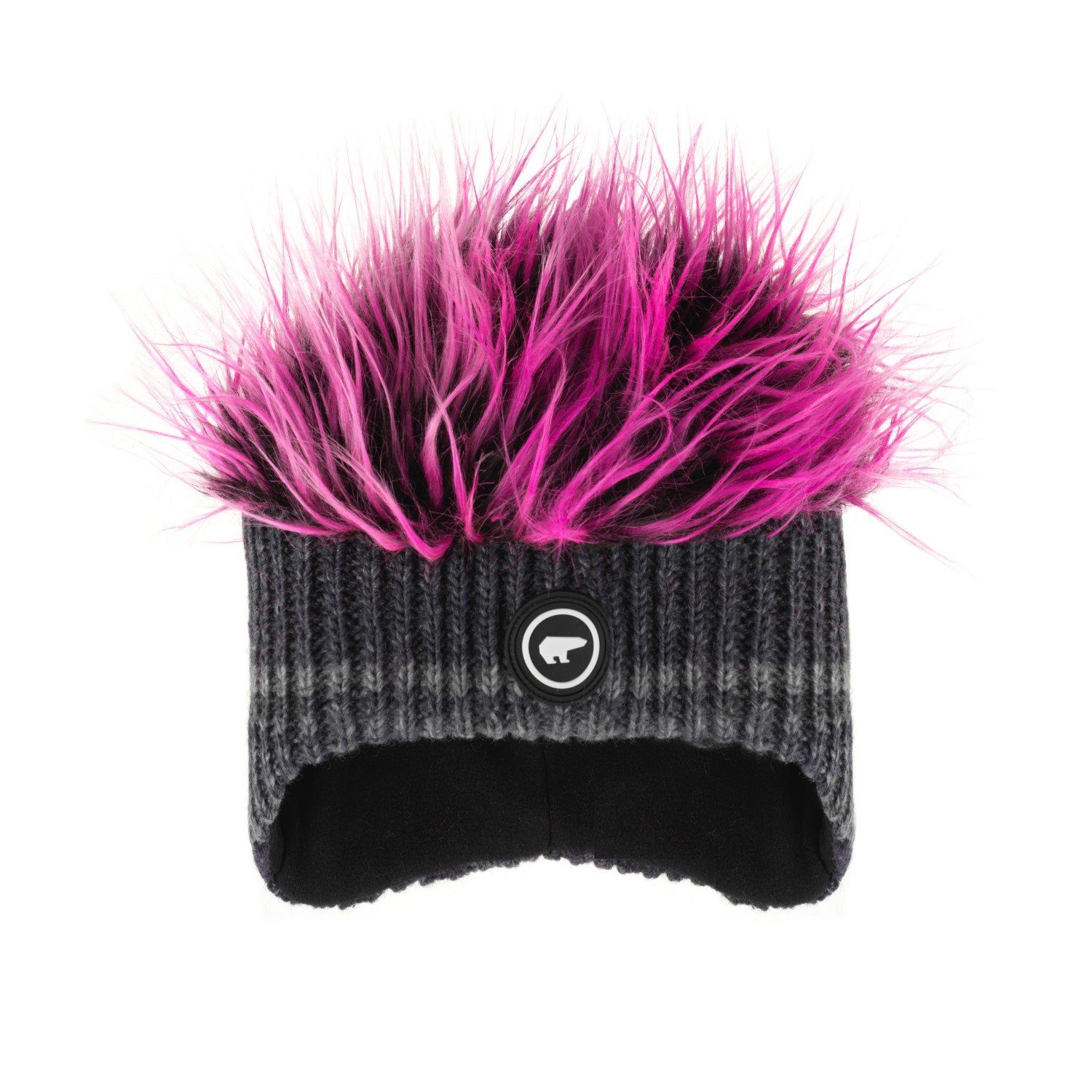 mit Wintermütze (Stück) Mütze Strickmütze für Herren Grau-Pink Haaren Damen und Cocker Keke Eisbär